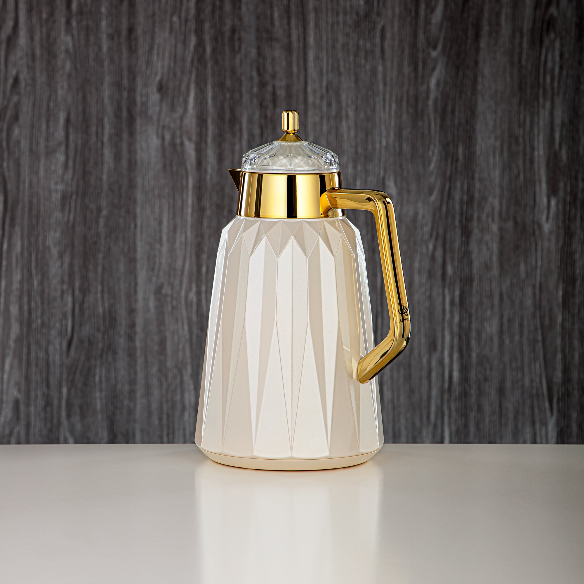 Almarjan Vacuum Flask Set - 1L + 1L, ABS, Pearl White & Gold, Mirror Finish | FG209AB-100 PW/G