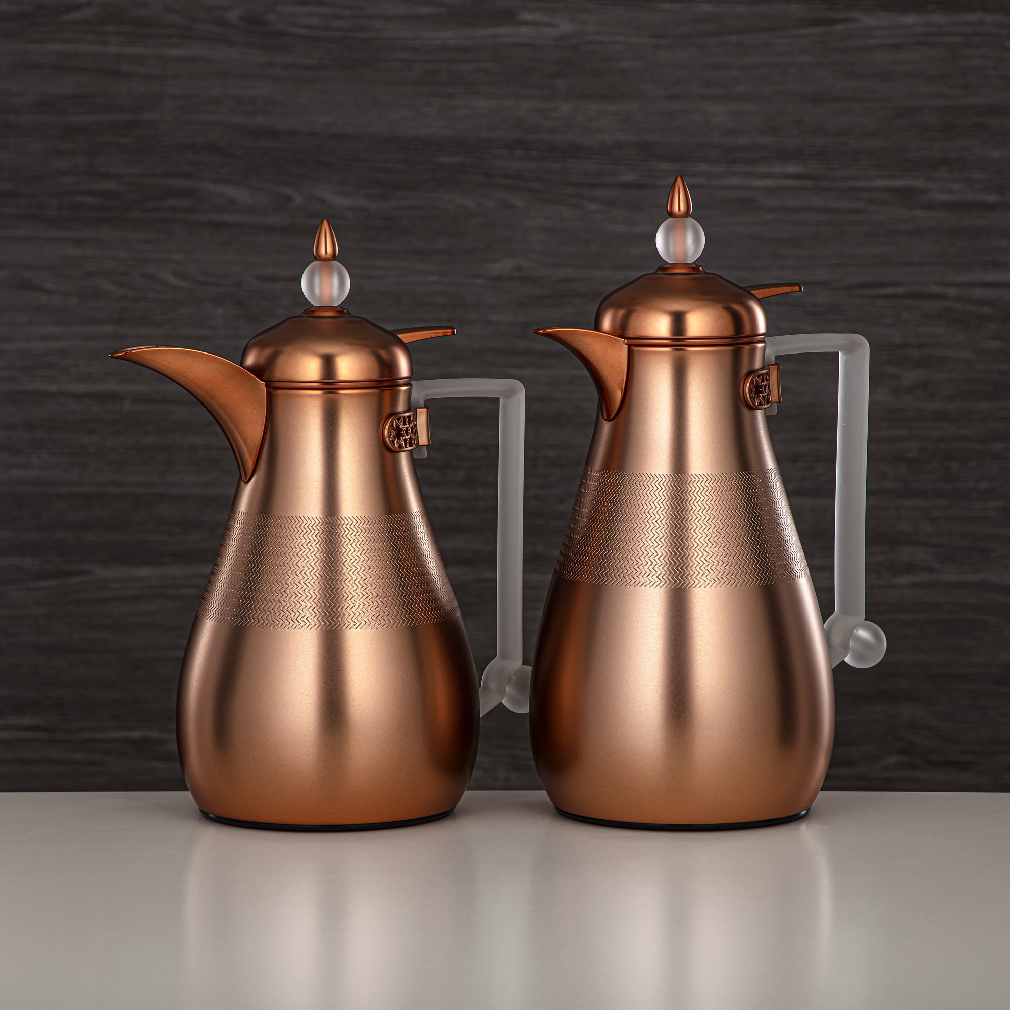 Almarjan Vacuum Flask Set, Push Button, 0.7L + 1L, Matt Copper & Frost (FG803A-070/100 MCP/FA) - Elegant Vacuum Flask Sets