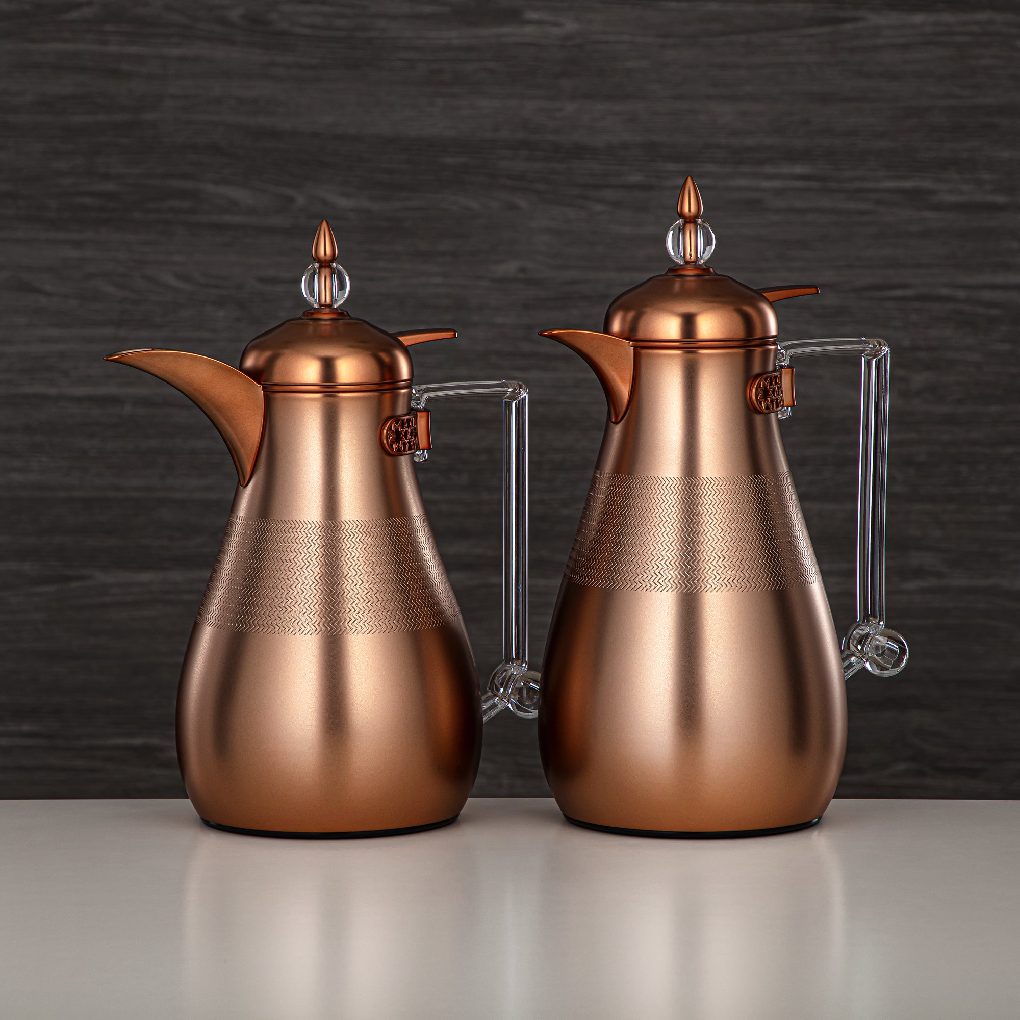 Almarjan Vacuum Flask Set, Push Button, 0.7L + 1L, Matt Copper & Transparent (FG803A-070/100 MCP/TR) - Elegant Vacuum Flask Sets