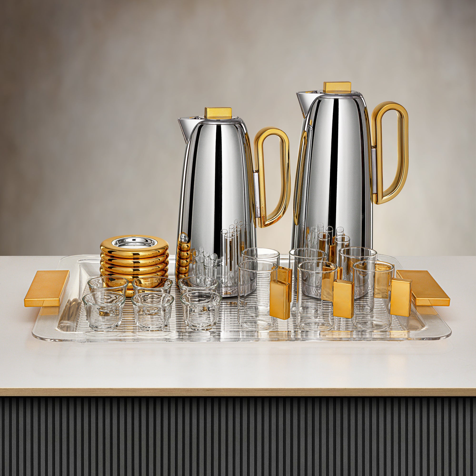 Almarjan Tea & Coffee Set 21 Pieces Silver & Gold