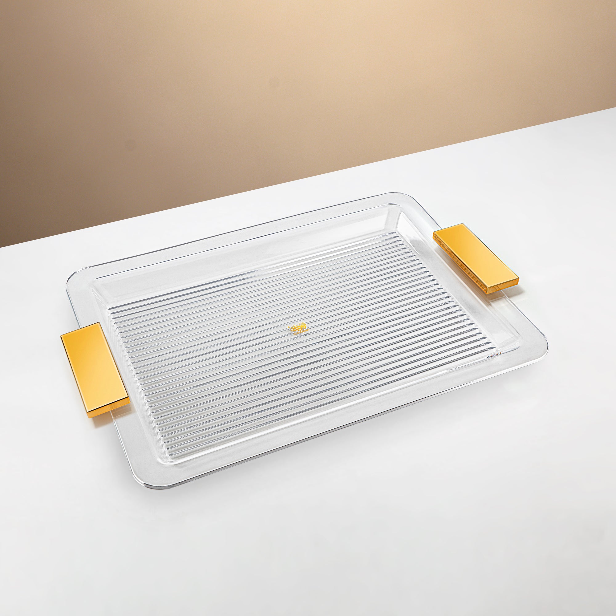 Almarjan Acrylic Tray 50cm Clear with Golden Handles