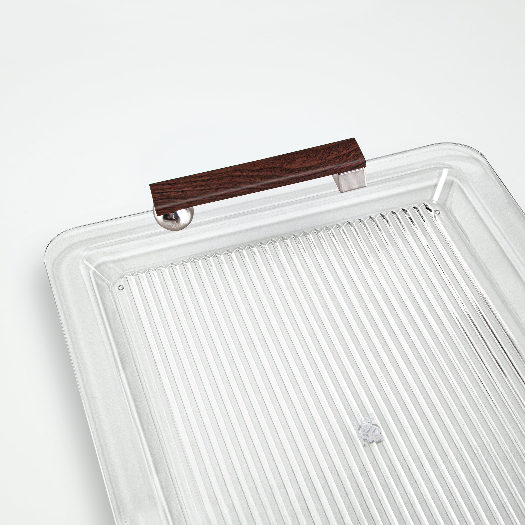 صينية تقديم المرجان 50 سم من النيكل غير اللامع والخشب الداكن