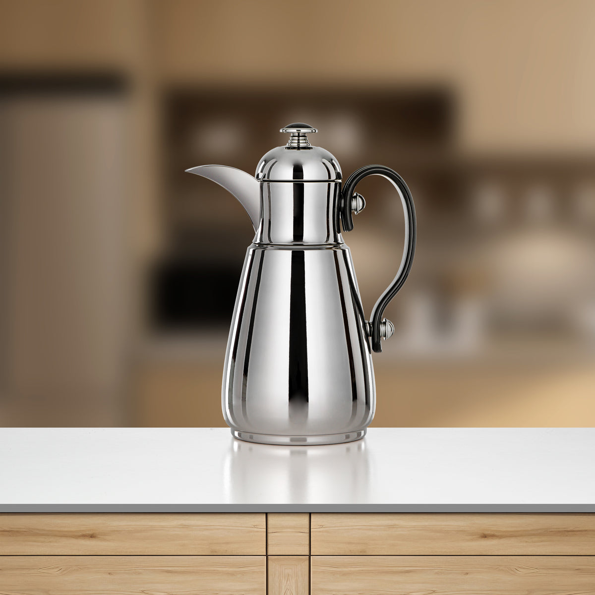 Almarjan Double Wall Vacuum Flask 1 Lit, Silver & Black