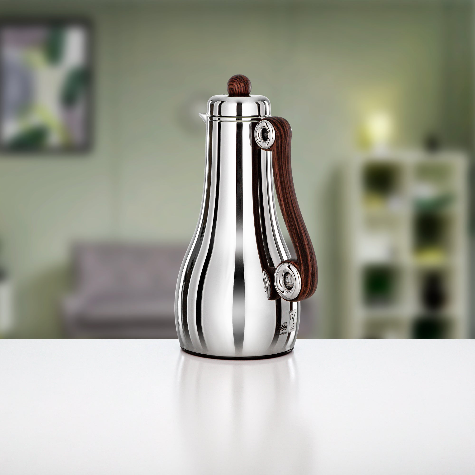 Almarjan 2 Pieces Vacuum Flask Set, Silver & Dark Wood