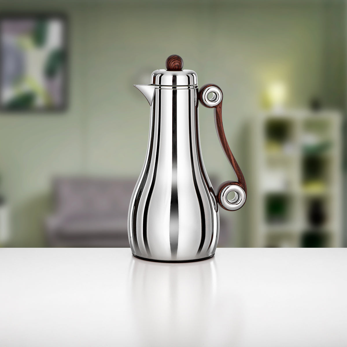 Almarjan 2 Pieces Vacuum Flask Set, Silver & Dark Wood