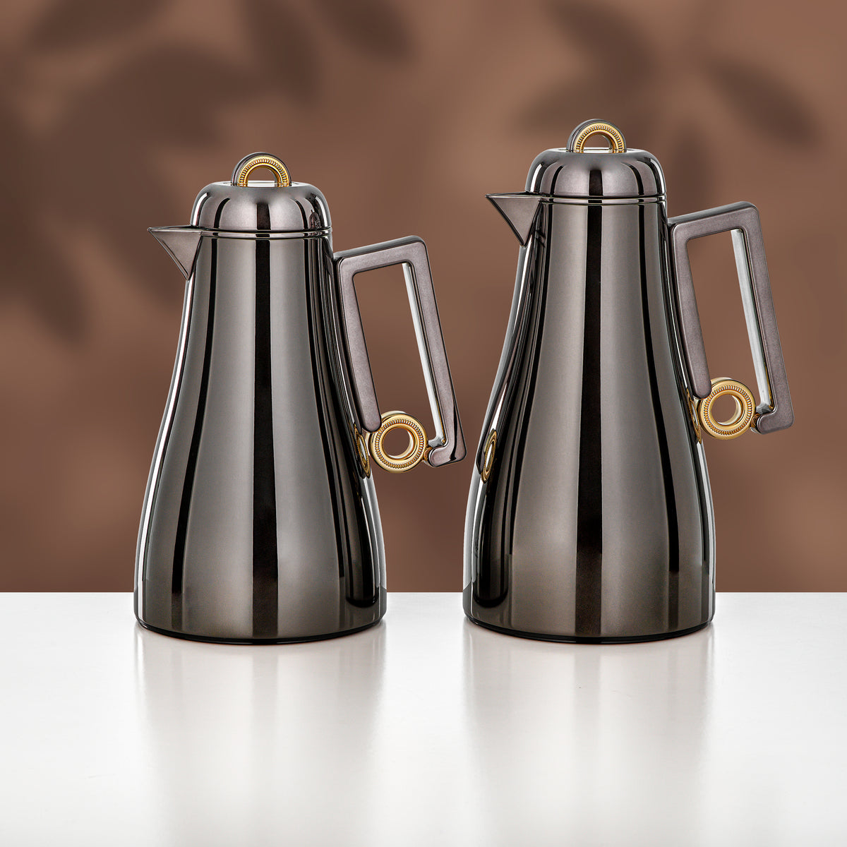 Almarjan 2 Pieces Vacuum Flask Set, Gun Black & Gold