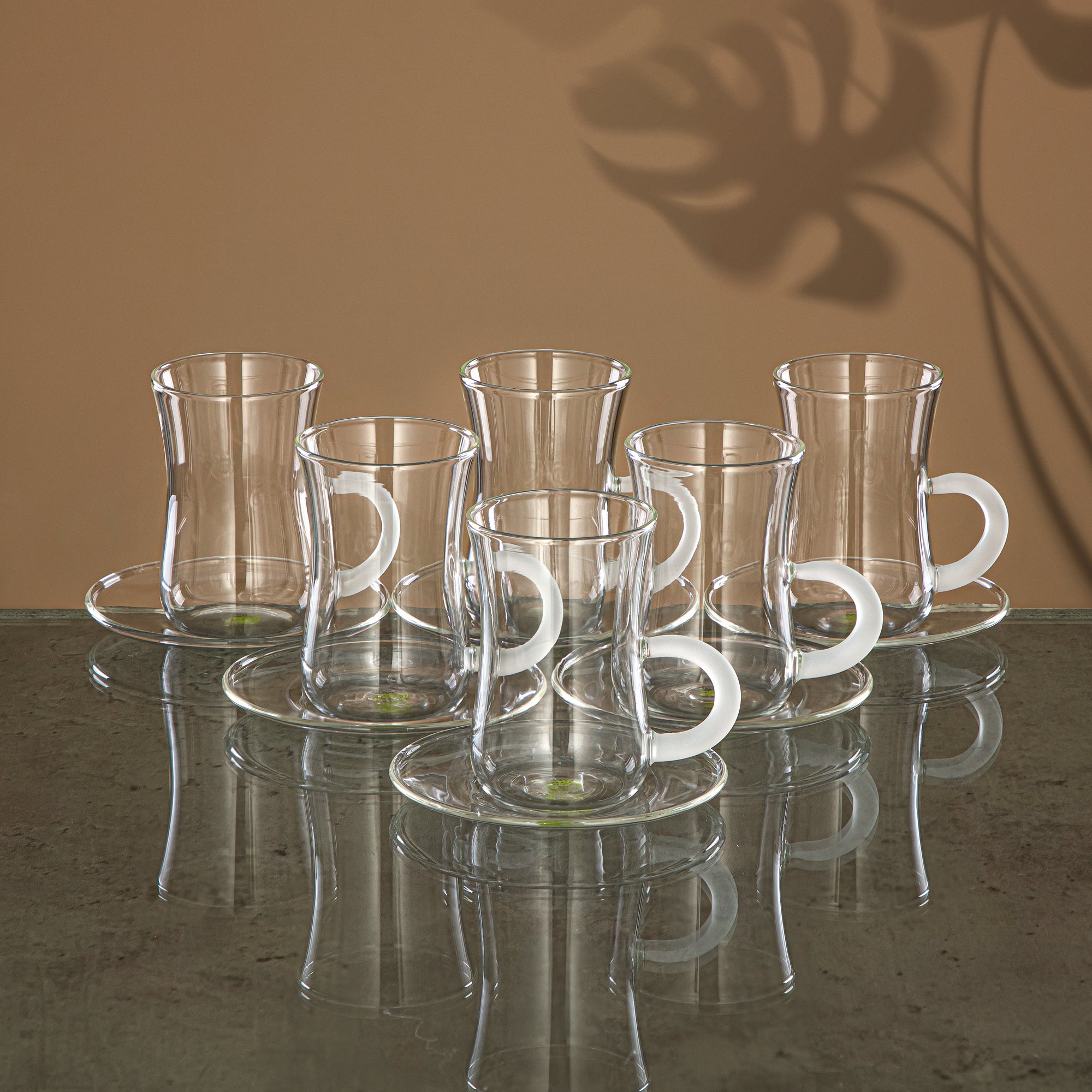 Almarjan Tea & Coffee Set 18 Pieces, Borosilicate Glass, Clear & Frost (GLS0010114) - Serving Tea & Coffee