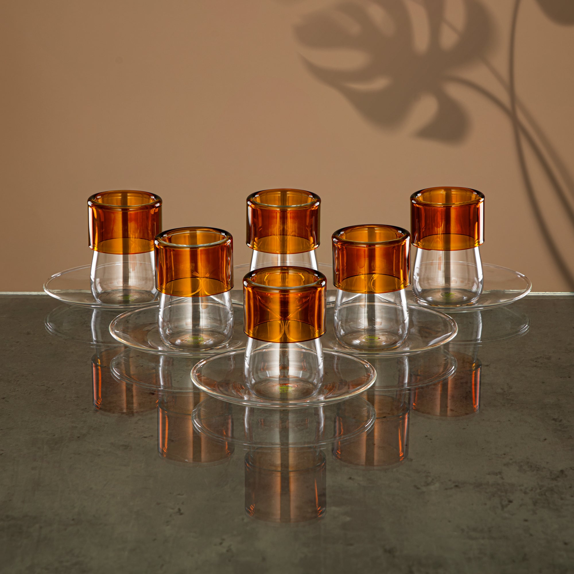 Almarjan Tea & Coffee Set 18 Pieces, Borosilicate Glass, Clear & Amber (GLS0010137) - Modern Serveware