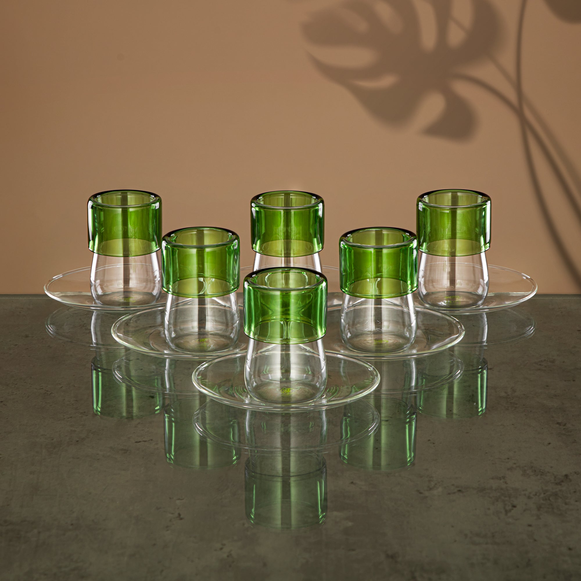 Almarjan Tea & Coffee Set 18 Pieces, Borosilicate Glass, Clear & Green (GLS0010138) - Modern Serveware