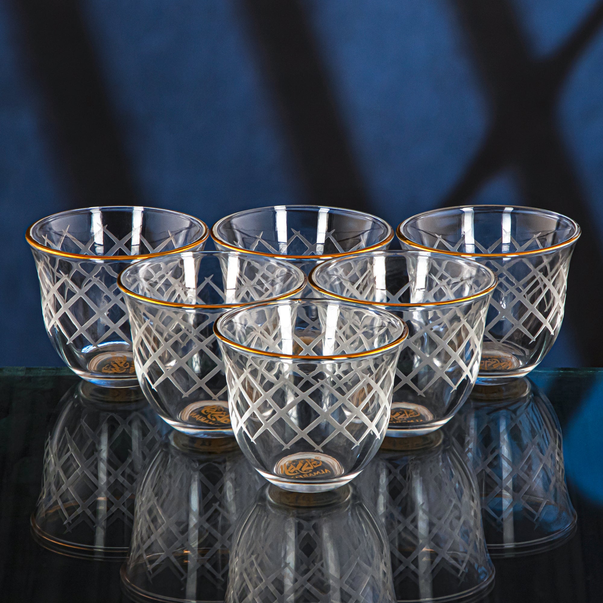 Almarjan 6 Pieces Diamond Collection Glass Cawa Cup With Golden Rim - GLS2630016