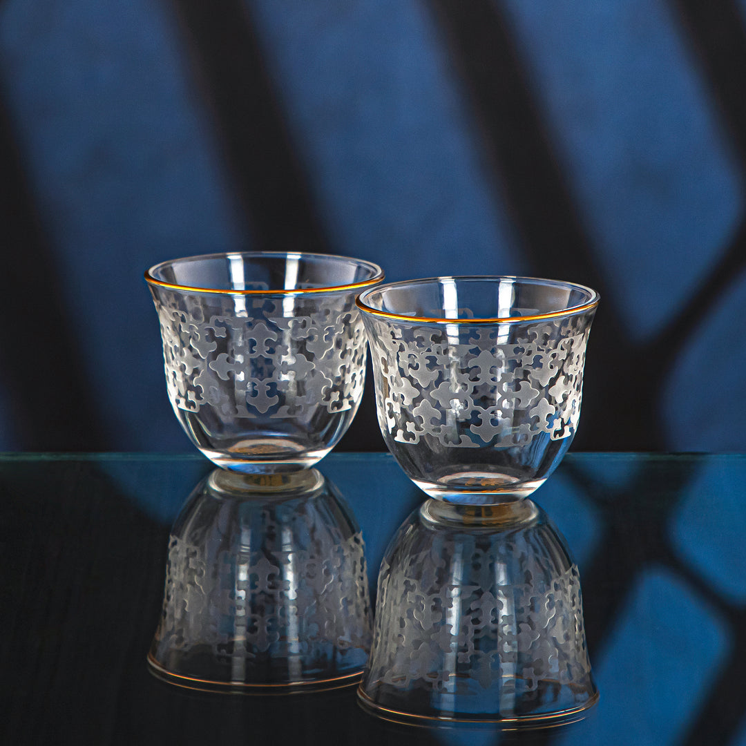 Almarjan 6 Pieces Zelij Collection Glass Cawa Cup With Golden Rim - GLS2630034