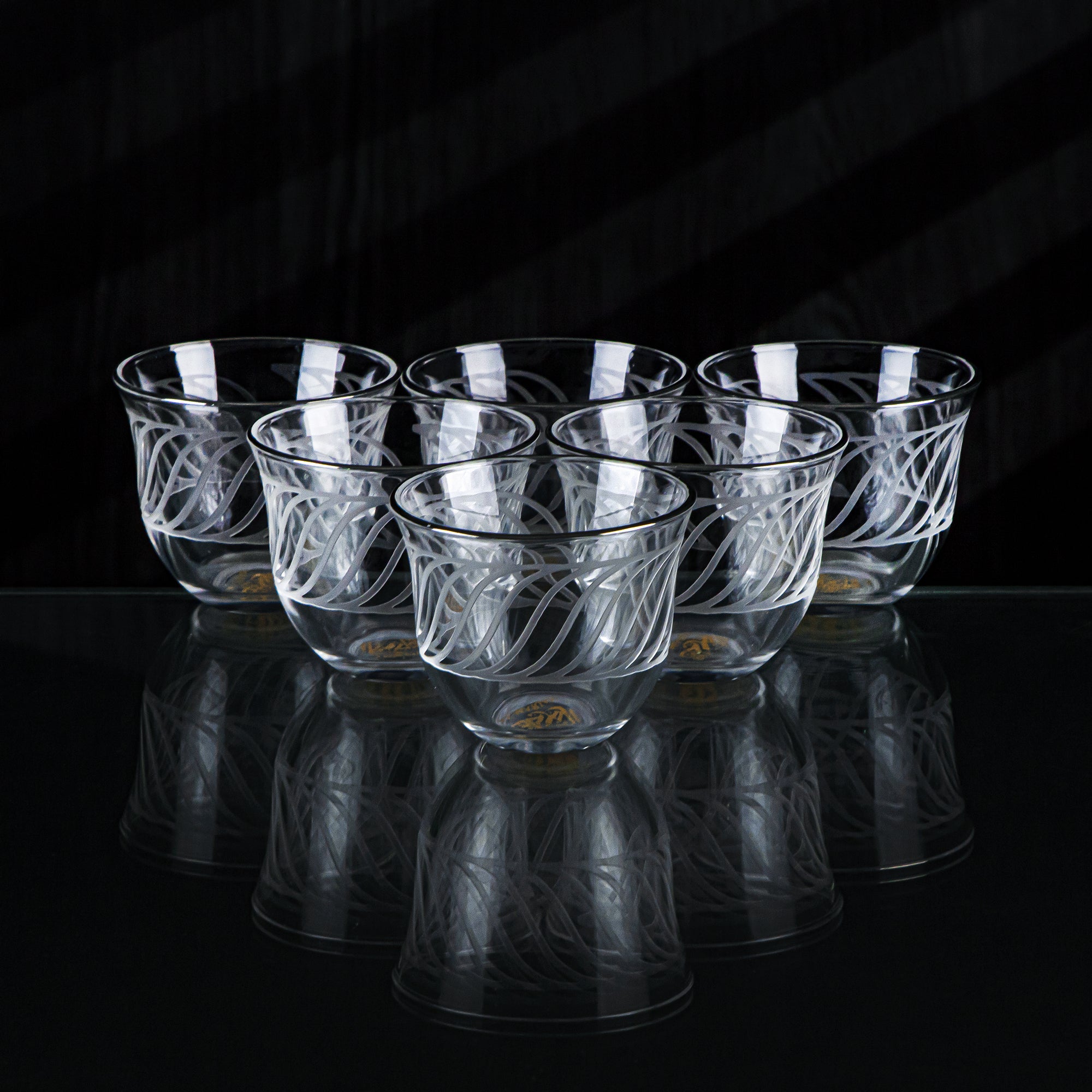 Almarjan 6 Pieces Wave Collection Glass Cawa Cup With Silver Rim - GLS2630037