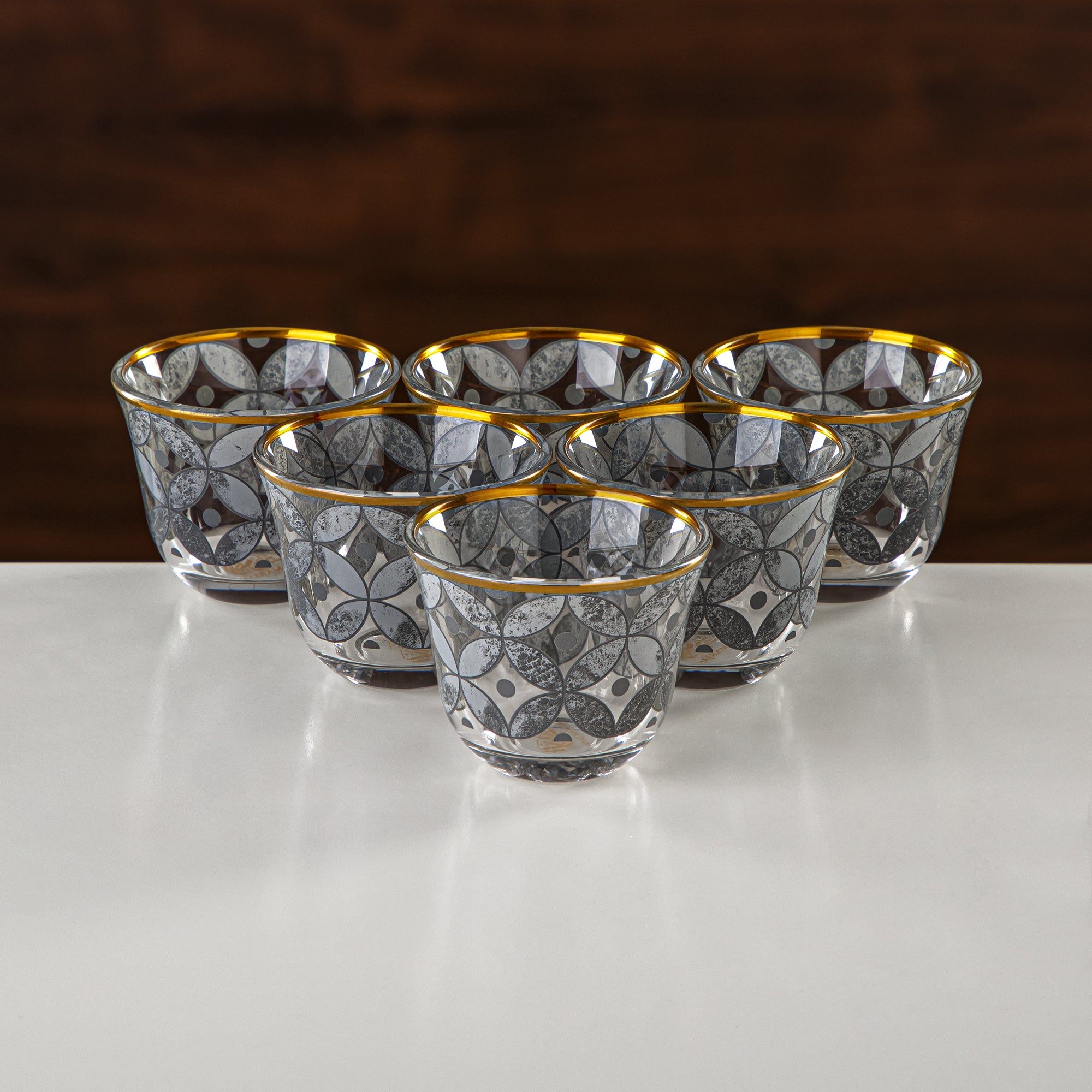 Almarjan Tea & Coffee Set 18 Pieces, Glass, Gold Rim (GLS2630058) - Chich Serveware