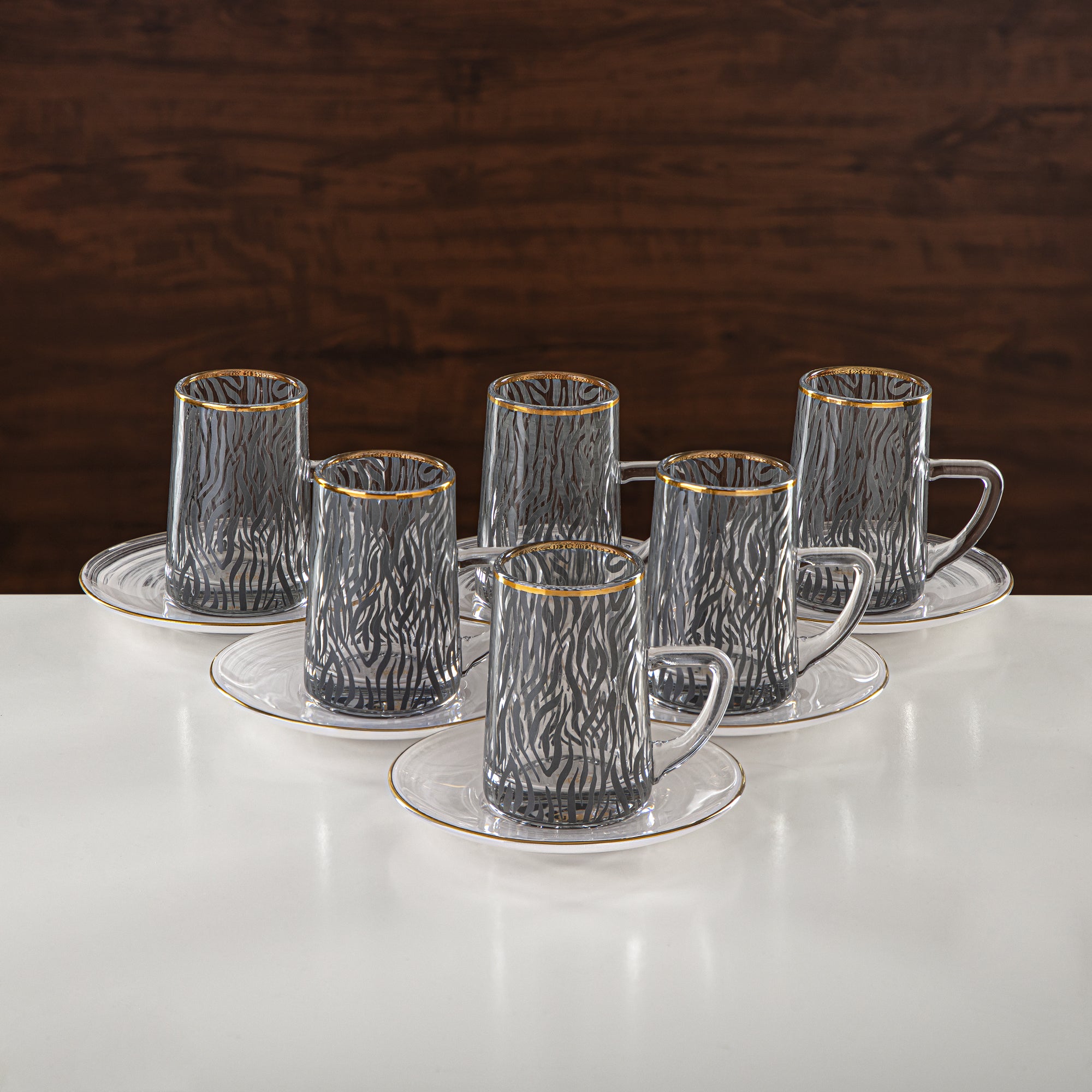 Almarjan Tea & Coffee Set 18 Pieces, Glass, Golden Rim (GLS2630060) - Chich Serveware