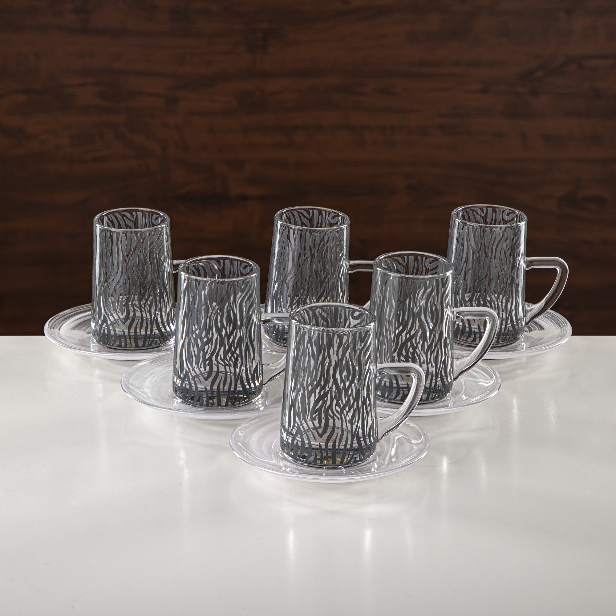 Almarjan Tea & Coffee Set 18 Pieces, Glass, Silver Rim (GLS2630061) - Chich Serveware