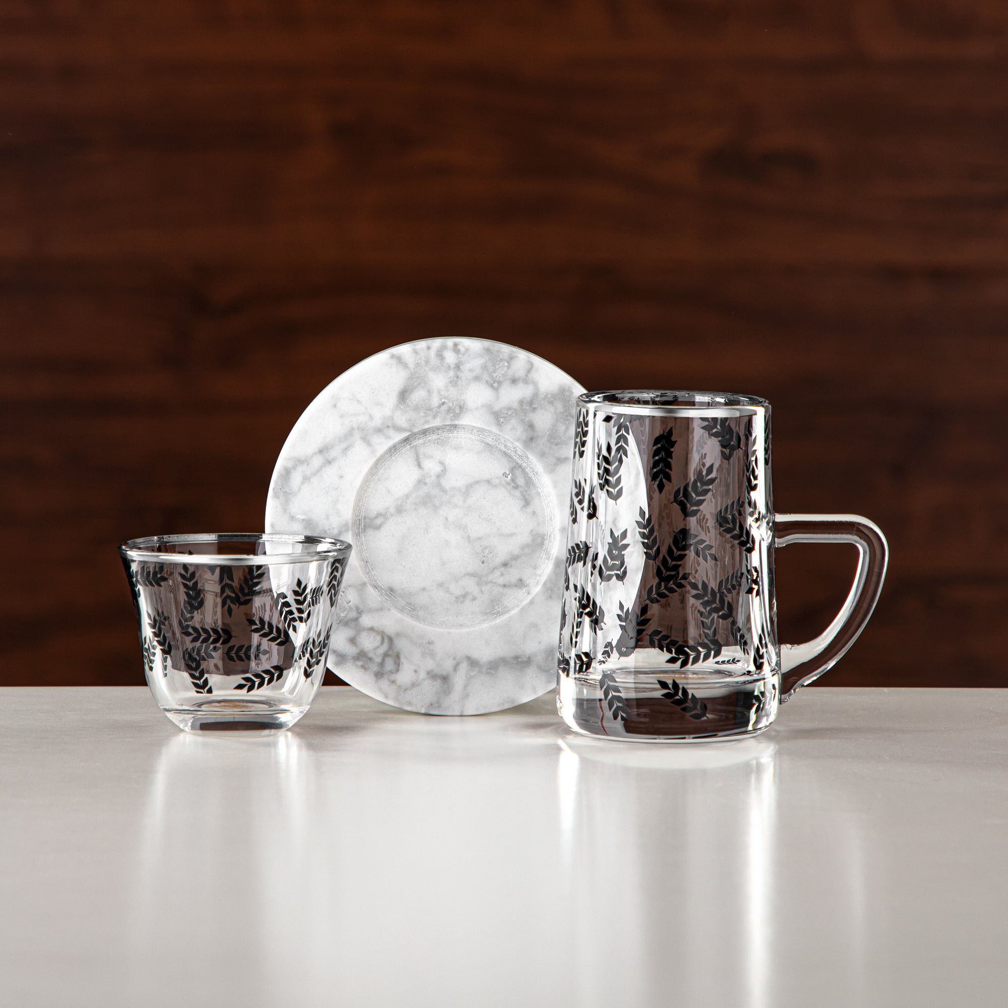 Almarjan Tea & Coffee Set 18 Pieces, Glass & Marble (GLS2630062) - Modern Serveware