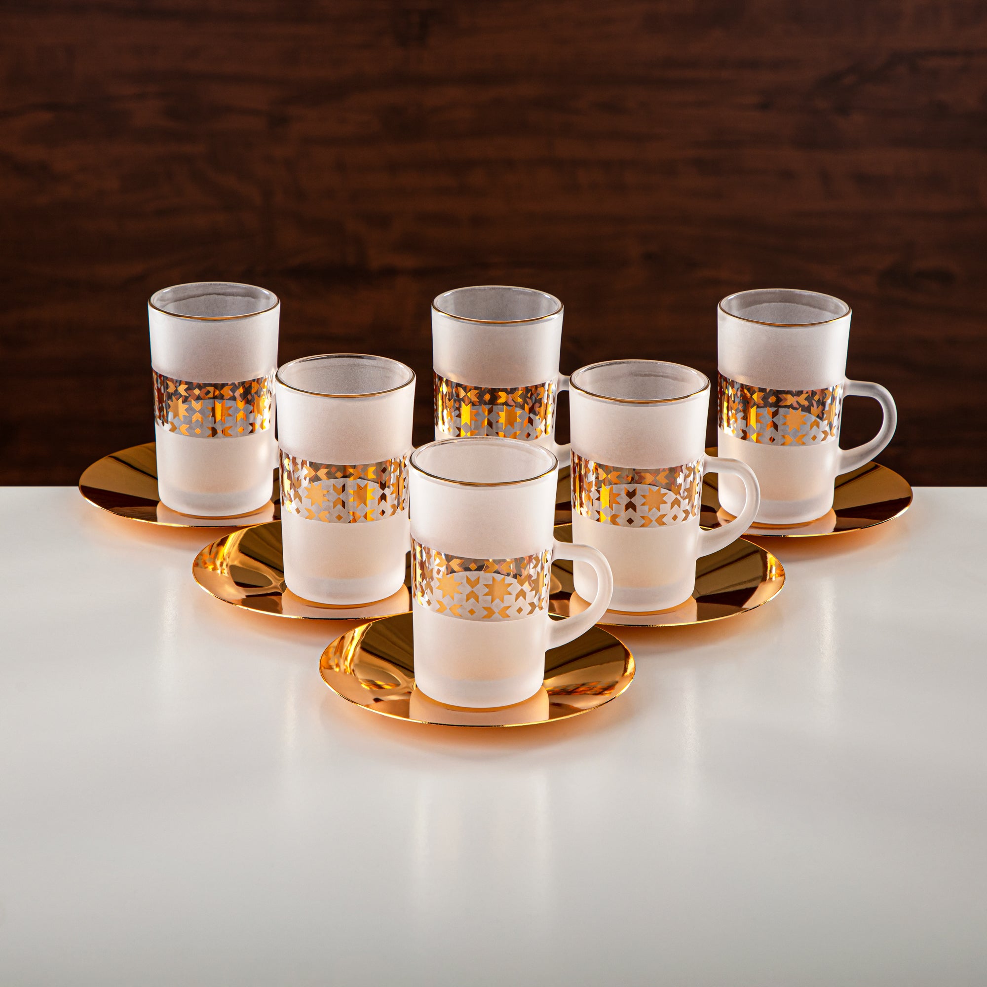 Almarjan Tea & Coffee Set 18 Pieces, Glass, Frost & Gold (GLS2630071) - Chich Serveware