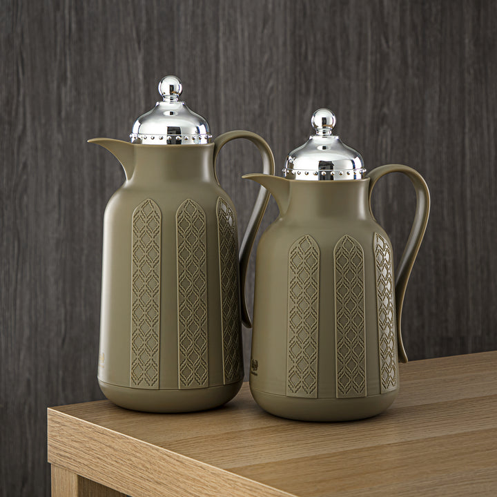 Almarjan 2 Pieces Vacuum Flask Set Khaki & Silver - GT110-070/100 NRM/C