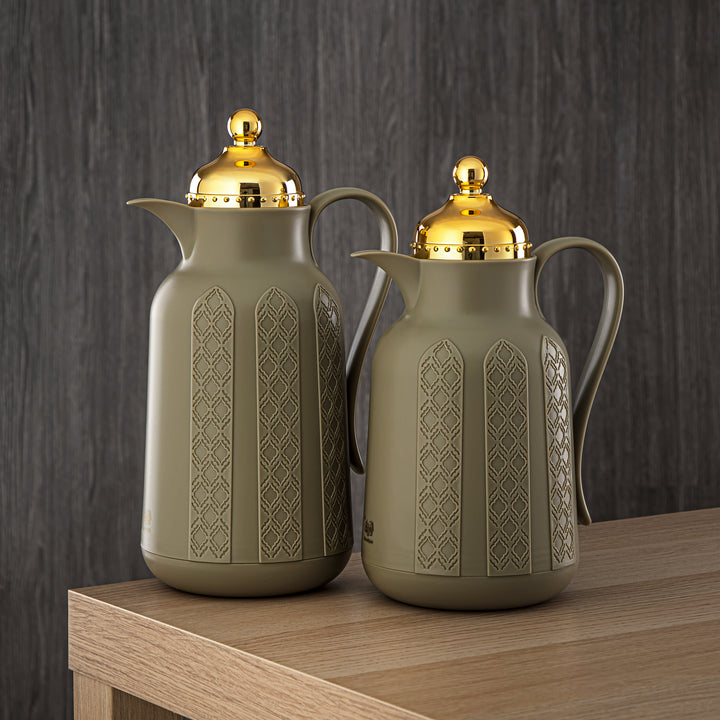 Almarjan 2 Pieces Vacuum Flask Set Khaki & Gold - GT110-070/100 NRM/G