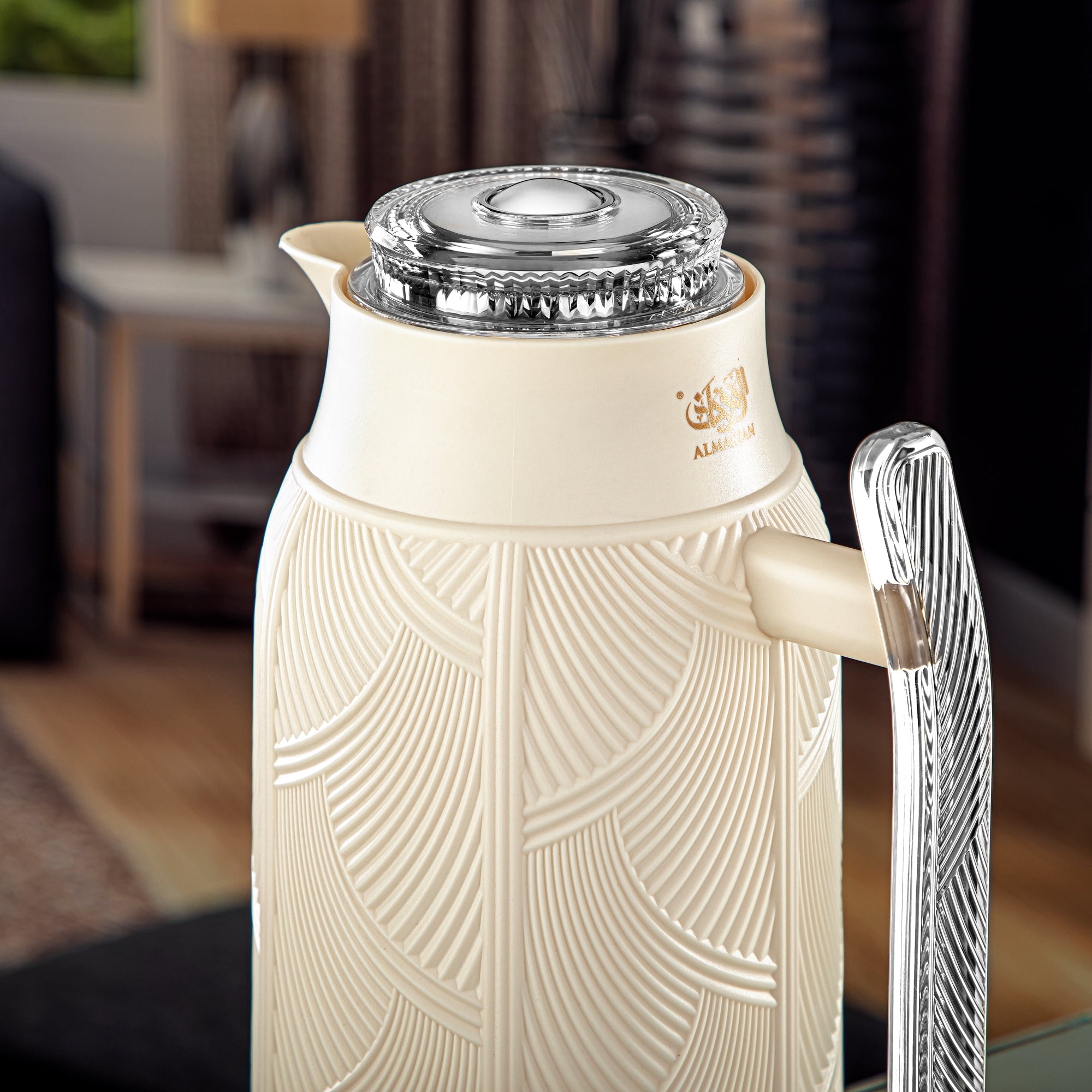 Almarjan 1 Liter Vacuum Flask Ivory & Silver - GT113-100 IV/C