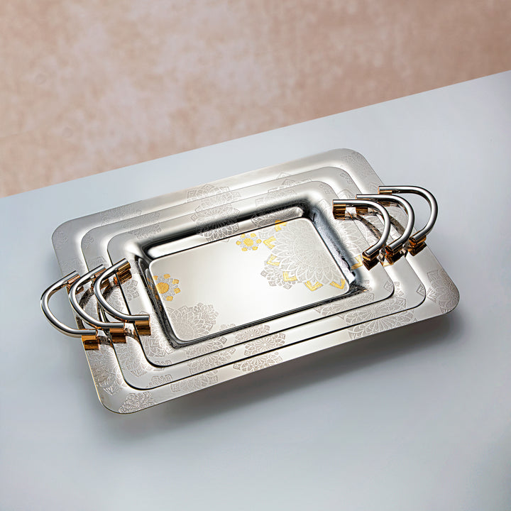 Almarjan 3 Pieces Serving Tray Set Nickel & Gold - HT2305014