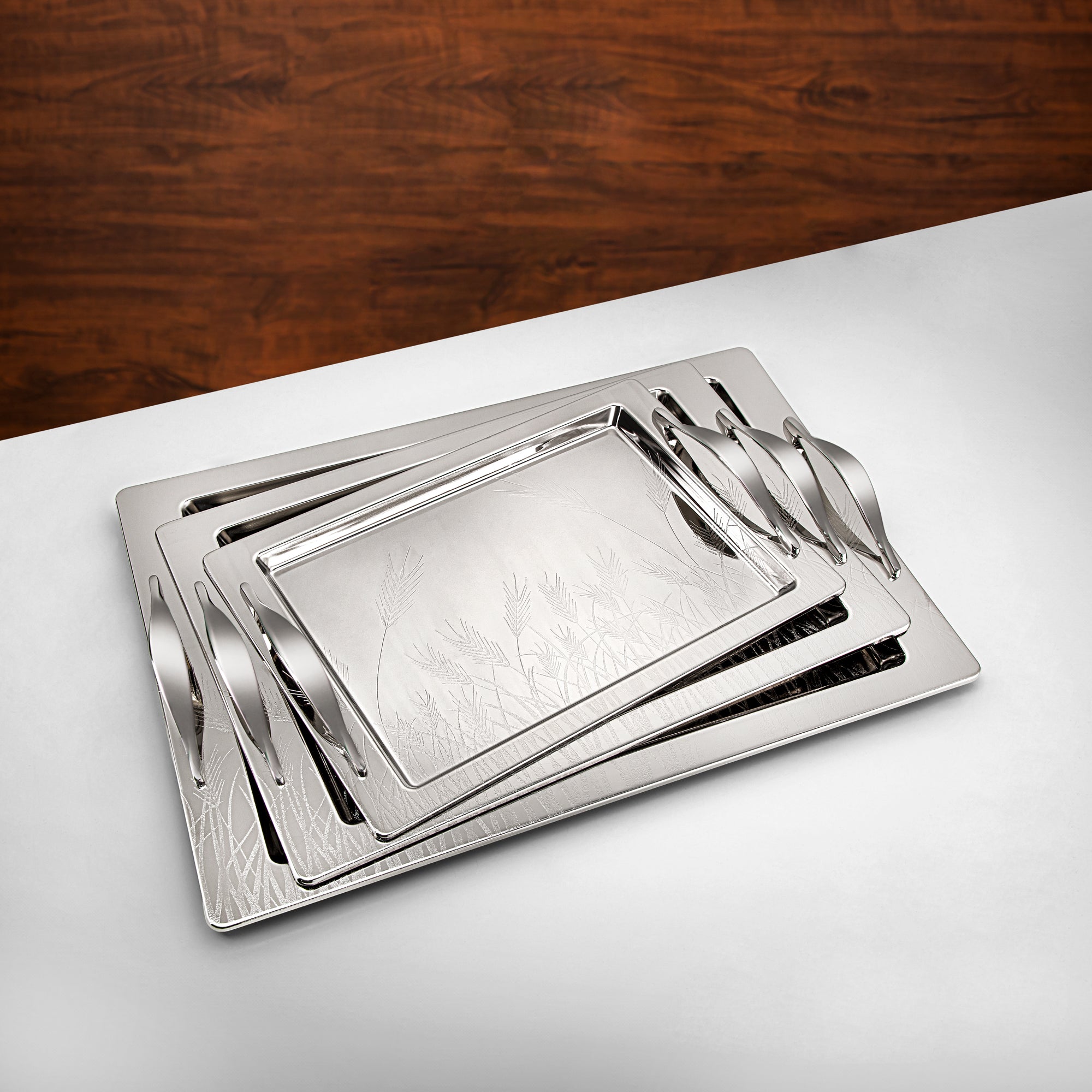 Almarjan 3 Pieces Serving Tray Set Silver - HT2411004