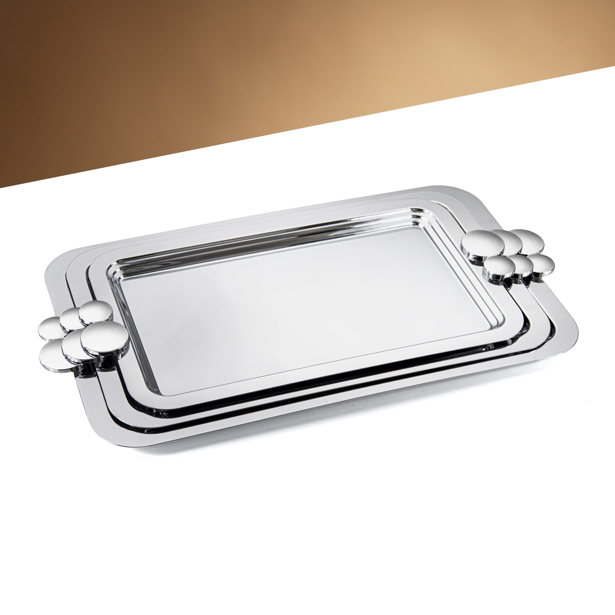 Almarjan 3 Pieces Serving Tray Set Shiny Silver - HT2506003