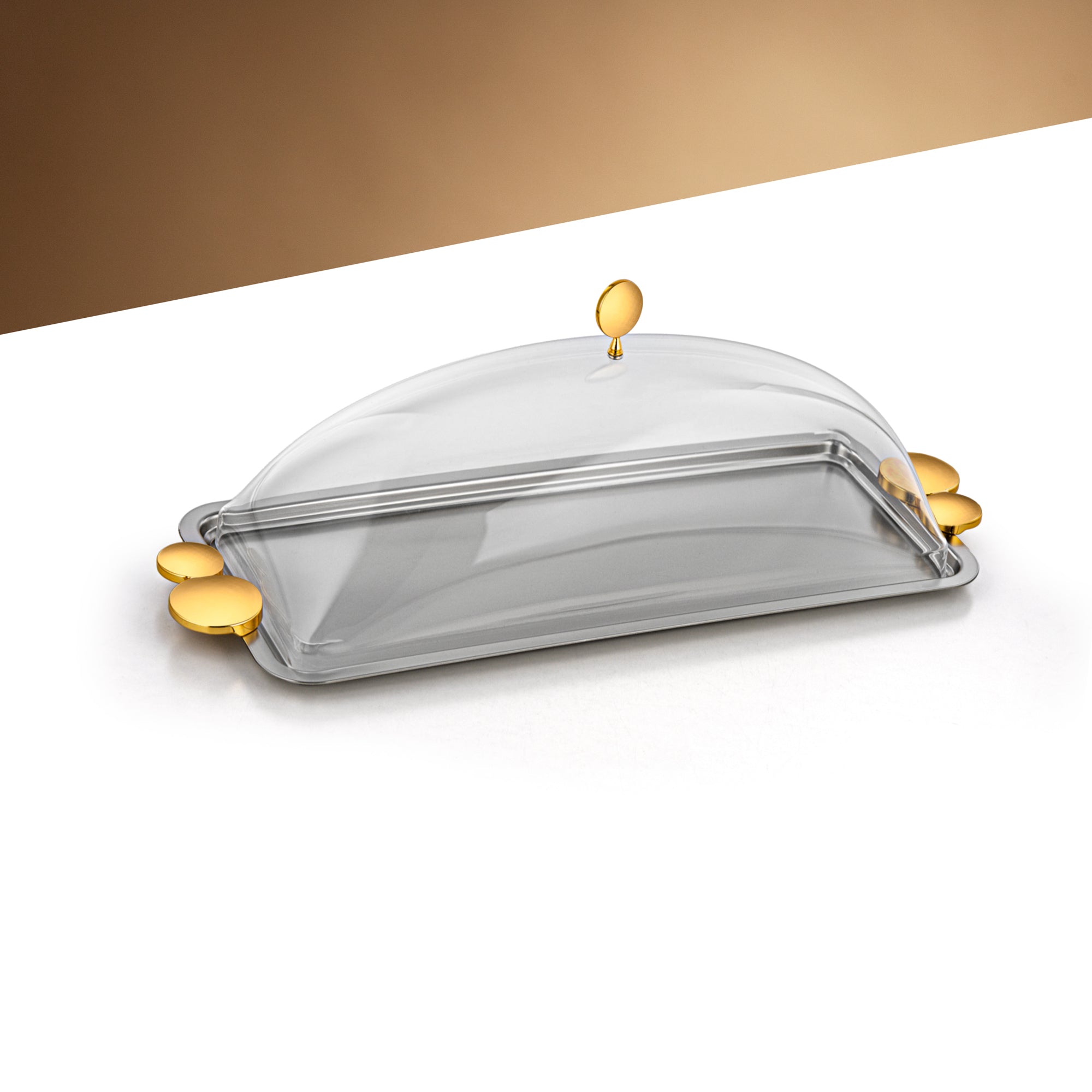 Almarjan 45 CM Serving Tray With Acrylic Cover Matte Nickel & Gold - HT2506035