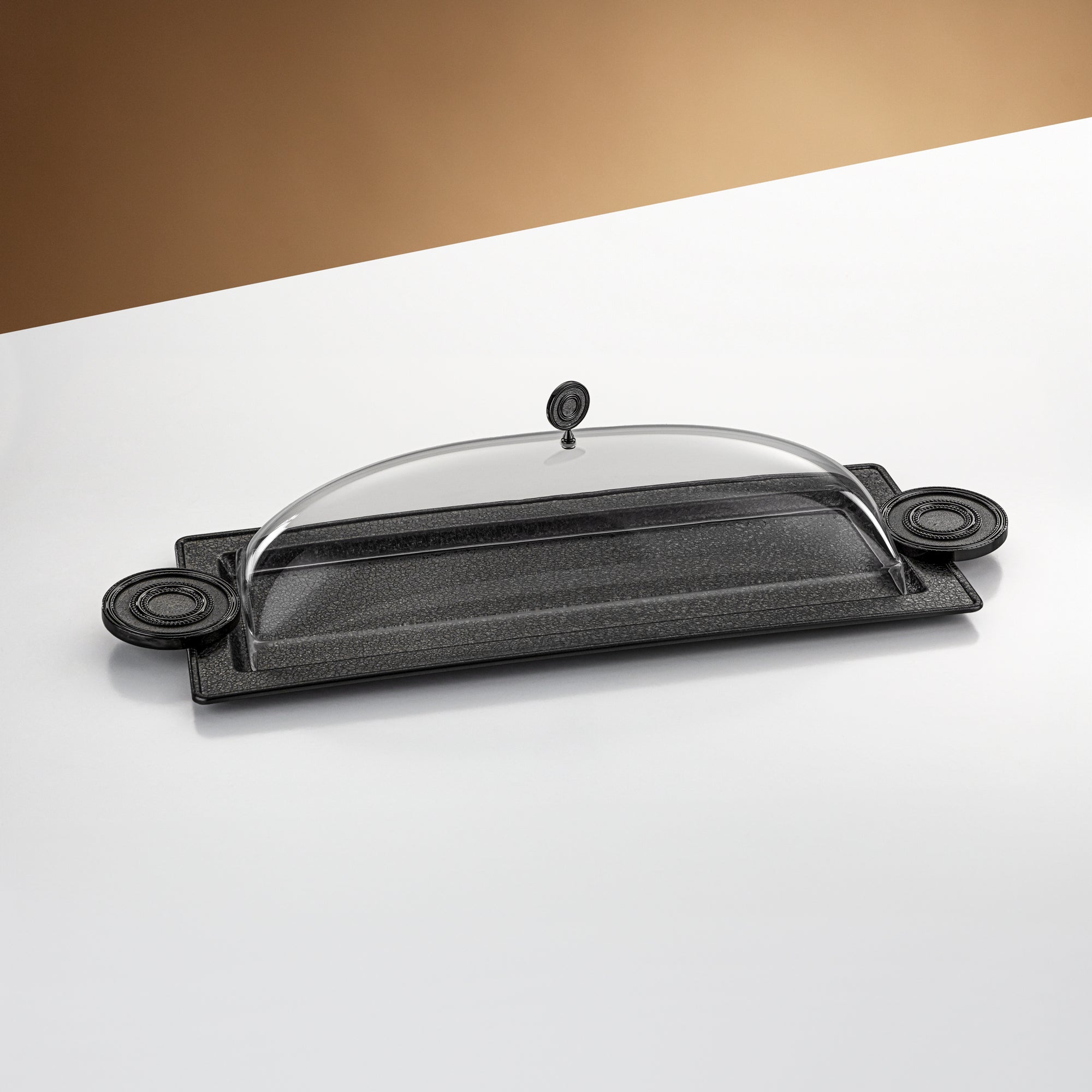 Almarjan Serving Tray with Cover 56 cm Black Crackle