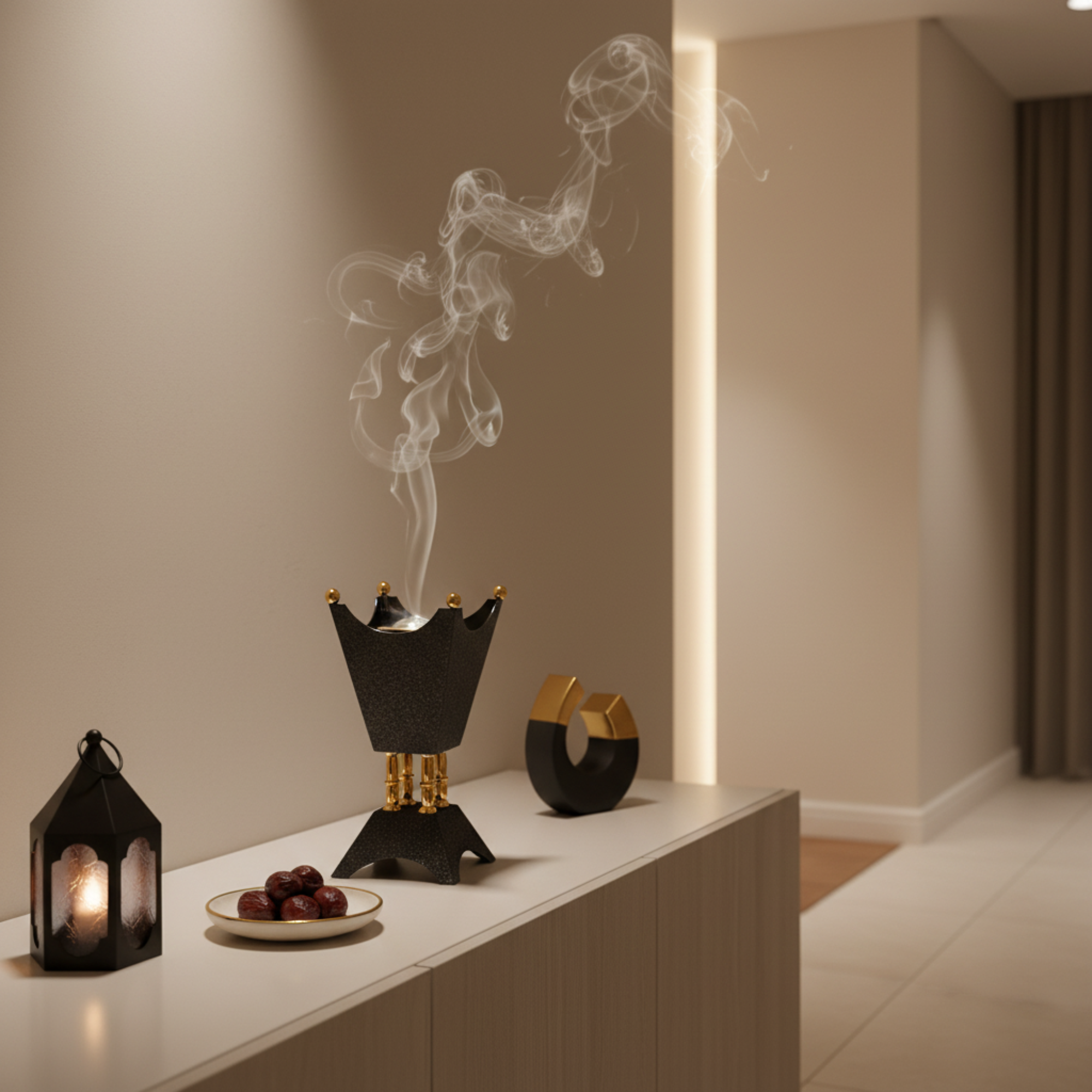 Almarjan Incense Burner Black & Gold 25cm