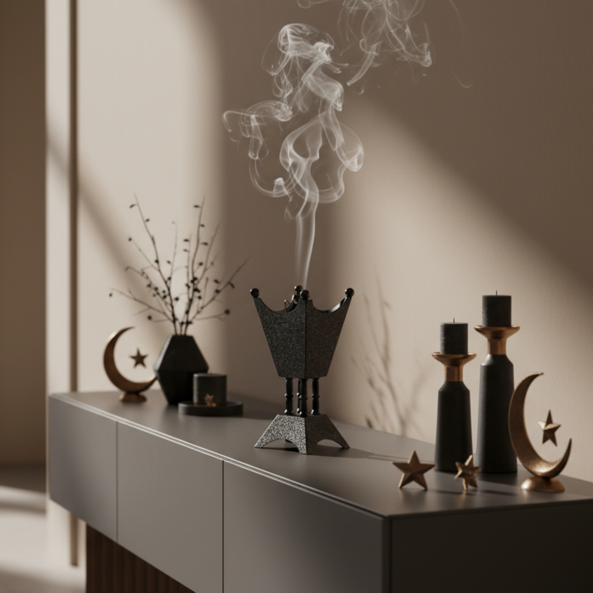 Almarjan Incense Burner Black Crackle 22cm