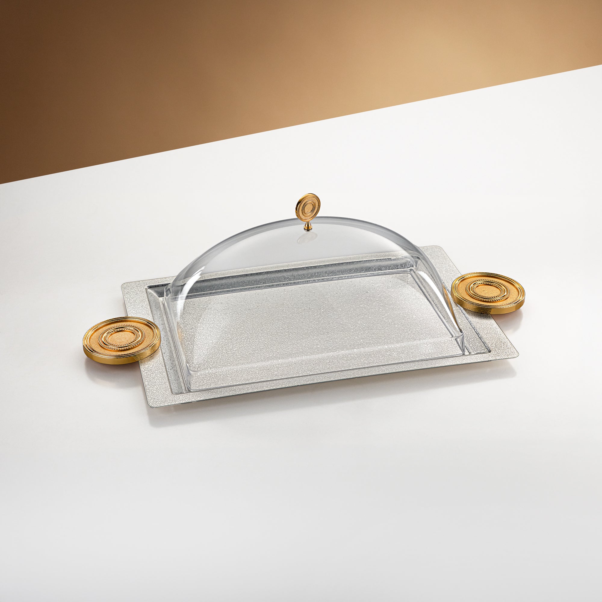 Almarjan Serving Tray with Cover 49 cm Silver & Gold Crackle