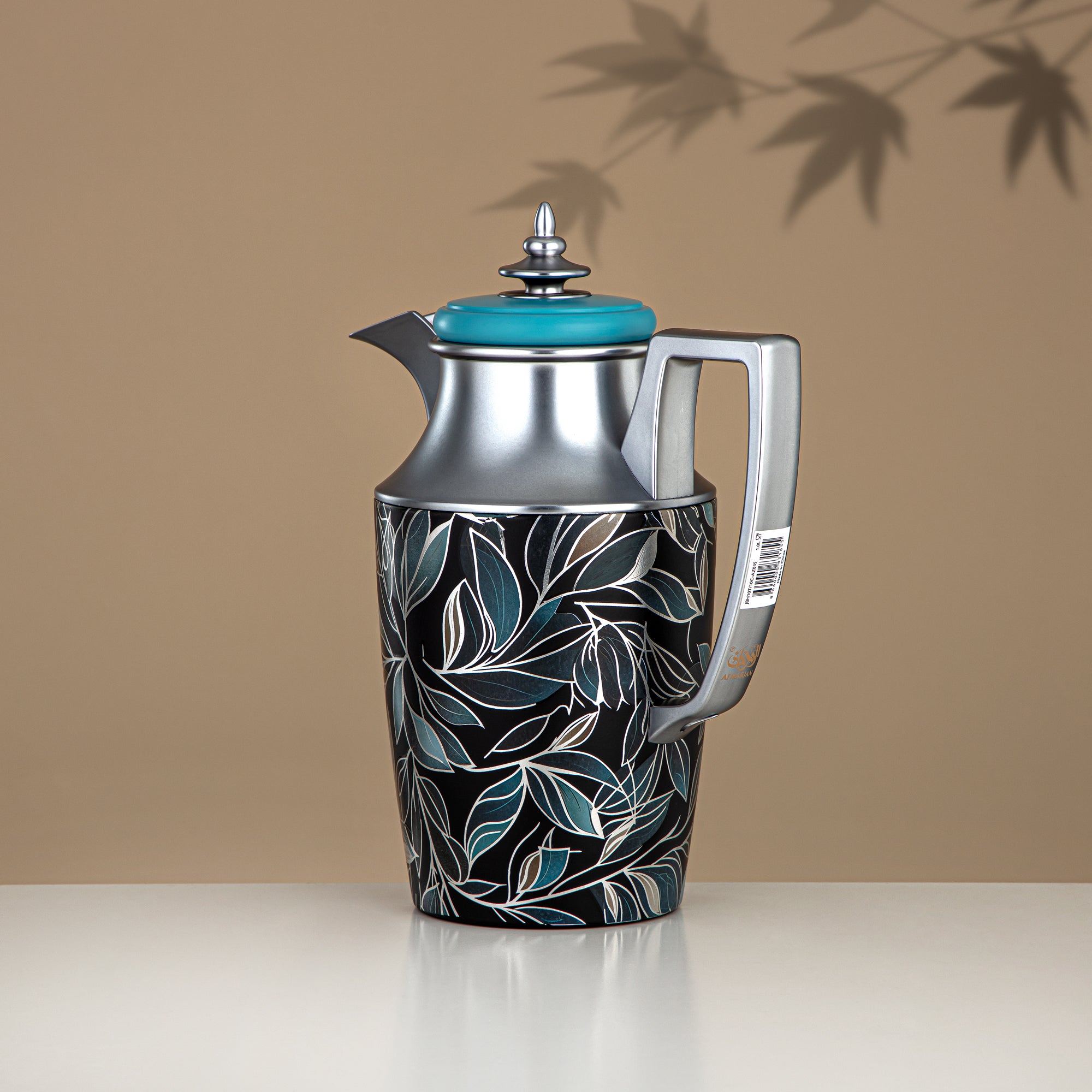 ألمرجان طقم ترامس، زر ضغط، 1 لتر + 1 لتر، مزهر وفضي مطفي (JBH10T/10C-AZ03S) - شاي وقهوة ترمس