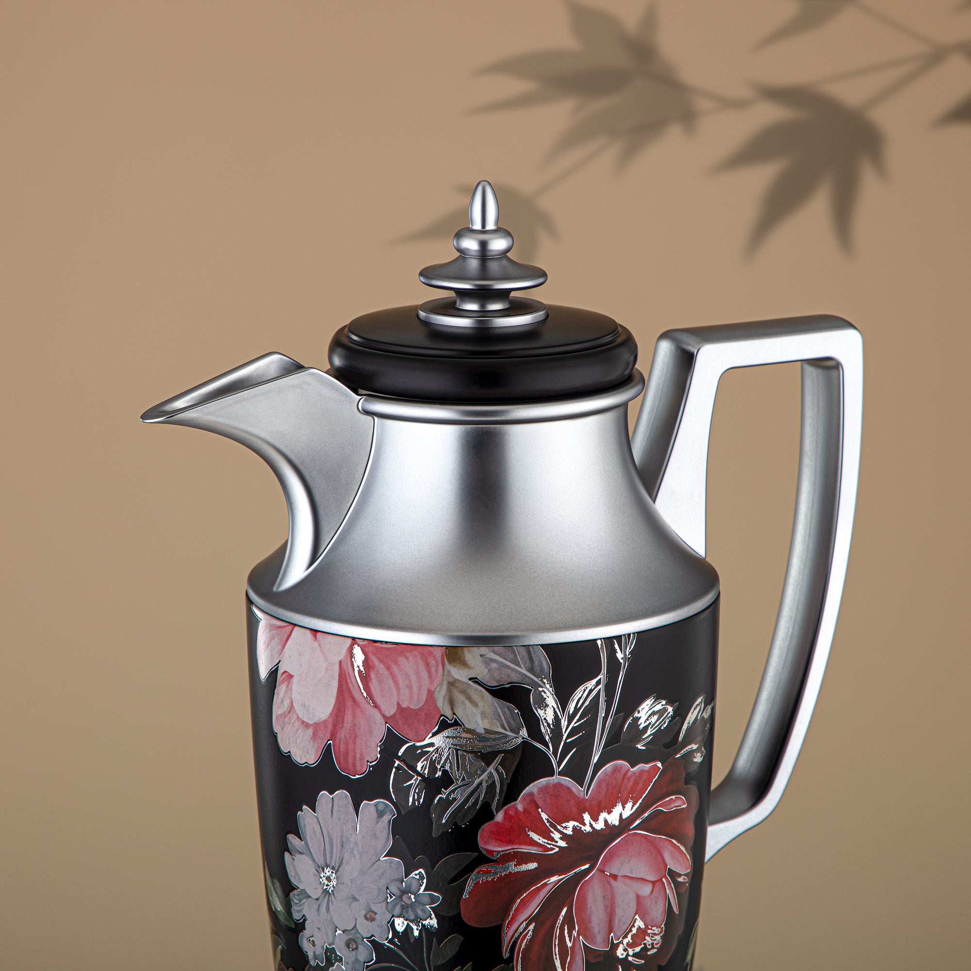 ألمرجان طقم ترامس، زر ضغط، 1 لتر + 1 لتر، مزهر وفضي غير لامع (JBH10T/10C-AZ04S) - شاي وقهوة ترمس