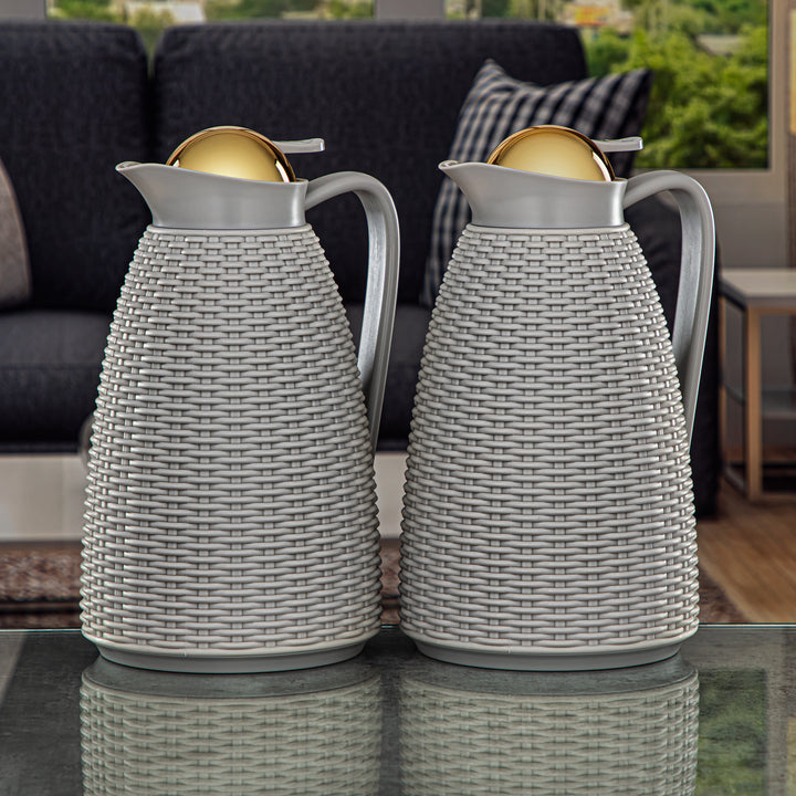 Almarjan 2 Pieces Vacuum Flask Set Light Grey & Gold - JT25AB-100 LG/G