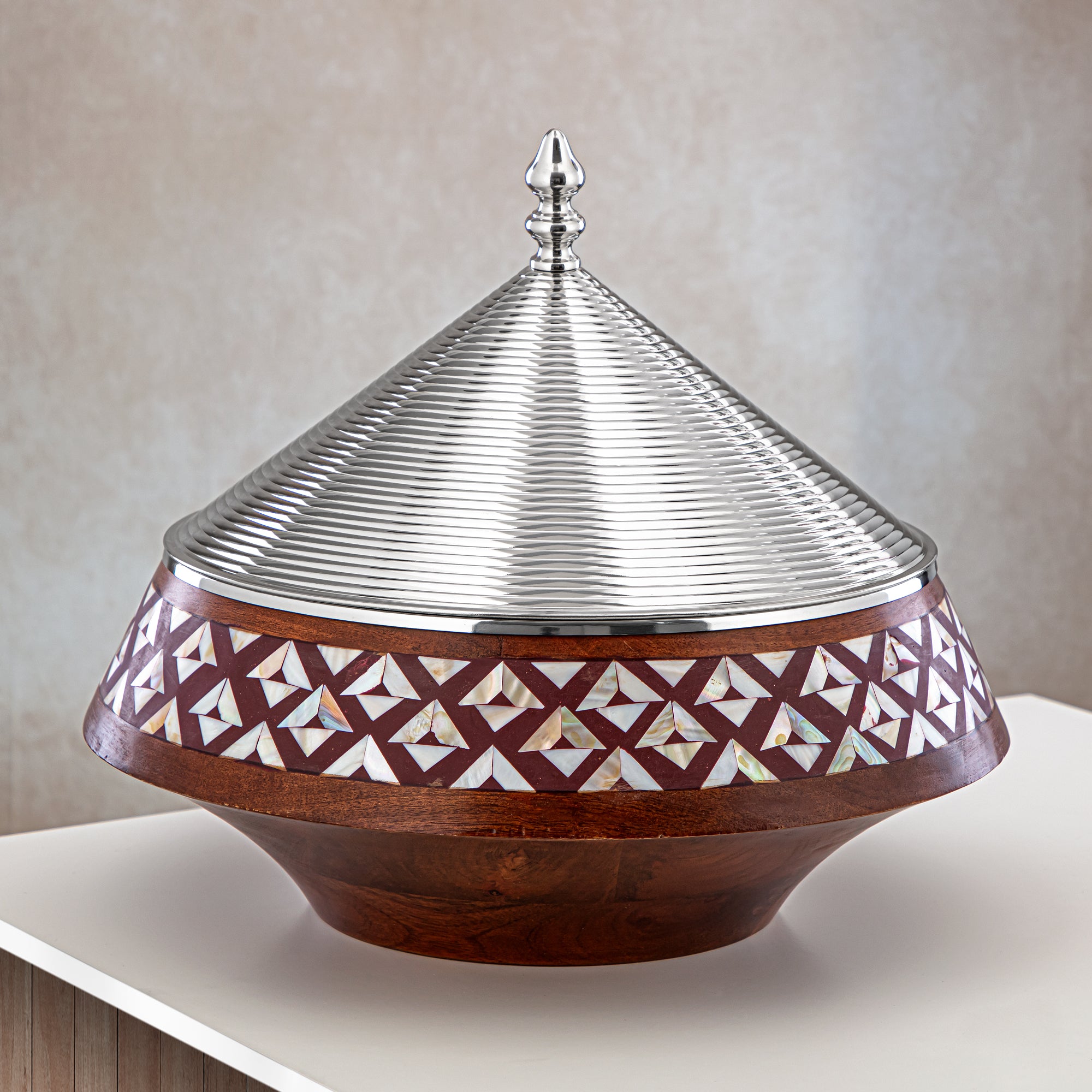 Almarjan 32 CM Brass Hot Pot Wood & Silver - MD-0431 A