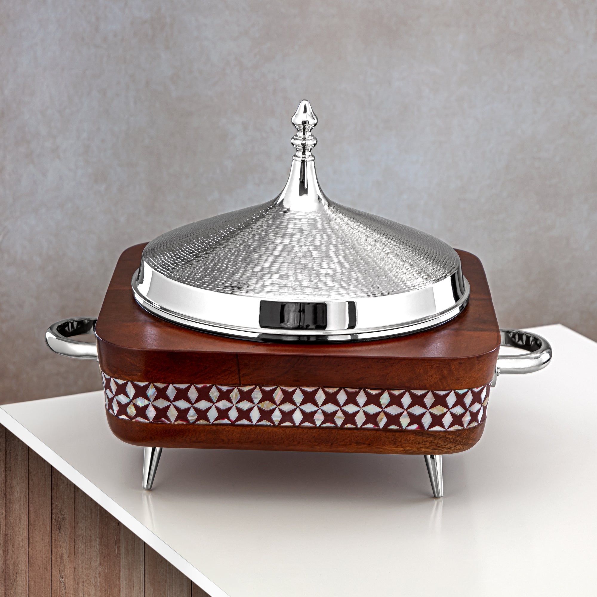 Almarjan 32 CM Brass Hot Pot Wood & Silver - MD-0432 A