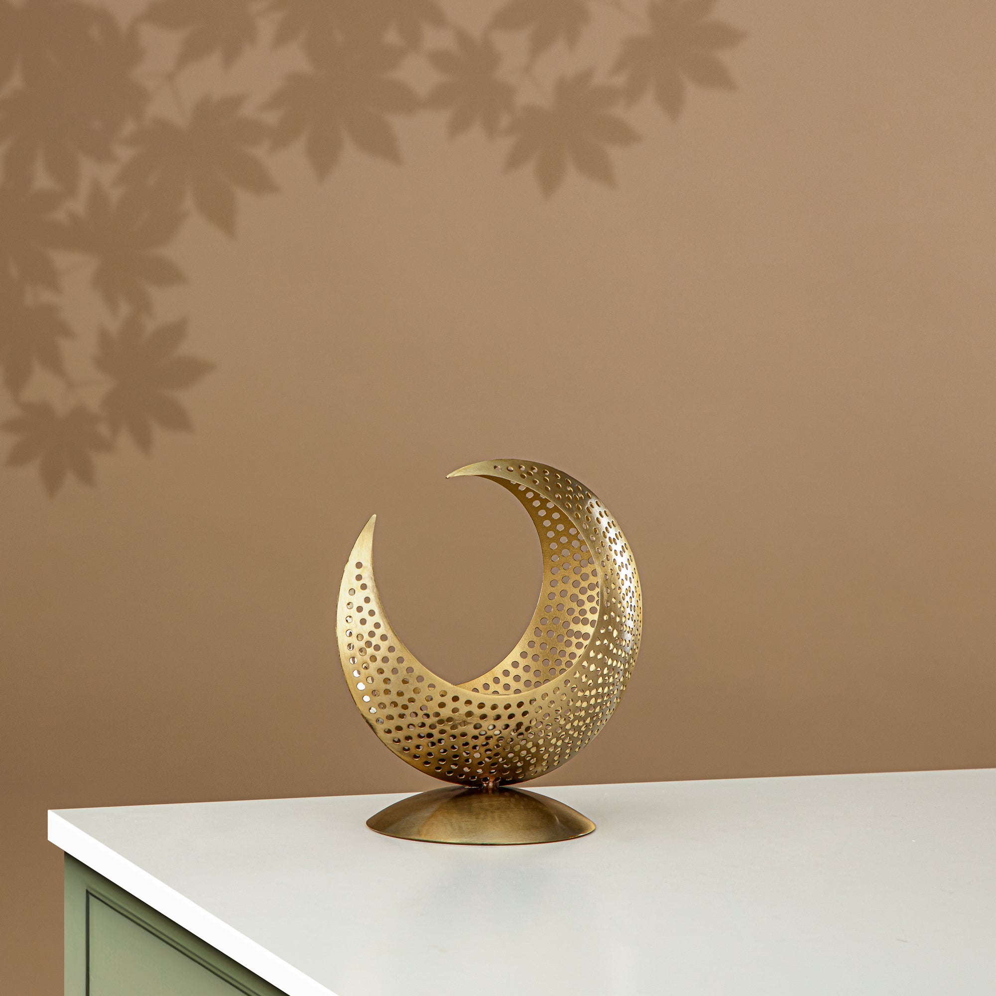 Almarjan Moon Tealight Holder, 17CM, Matt Gold (MD-3038 B) - Ramadan Decoration