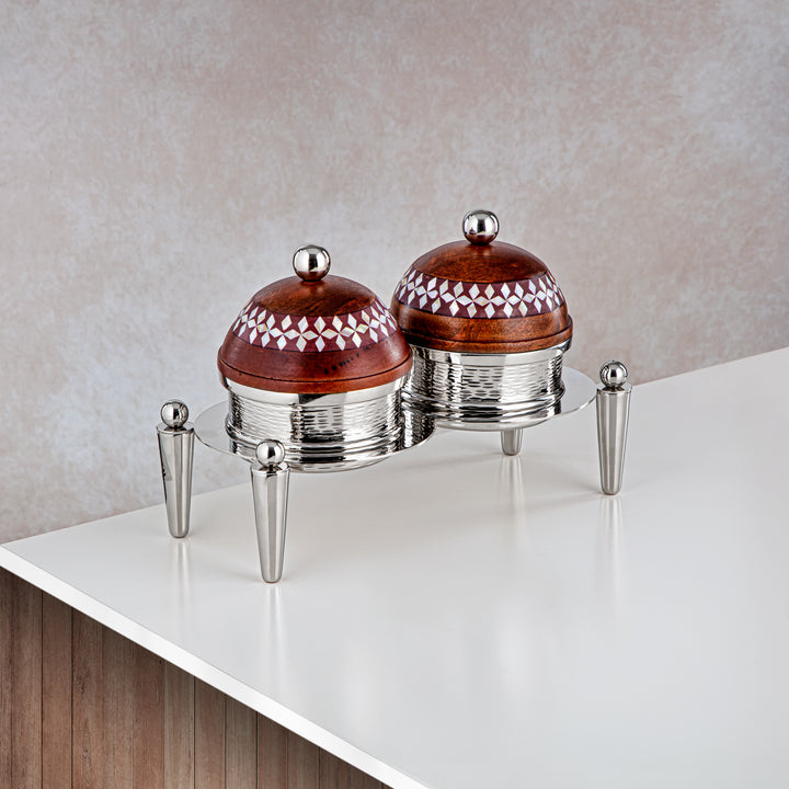 Almarjan 2 Part Candy Set Wood & Silver - MD-2106 D