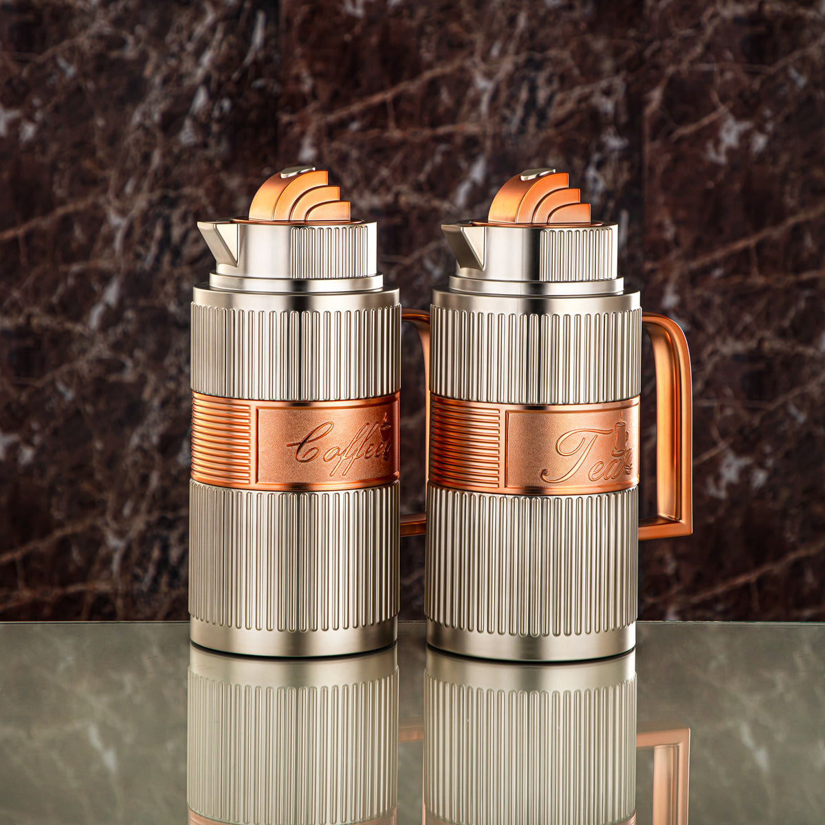 Almarjan Vacuum Flask Set, ABS, Push Button - 1L + 1L, Matt Silver & M