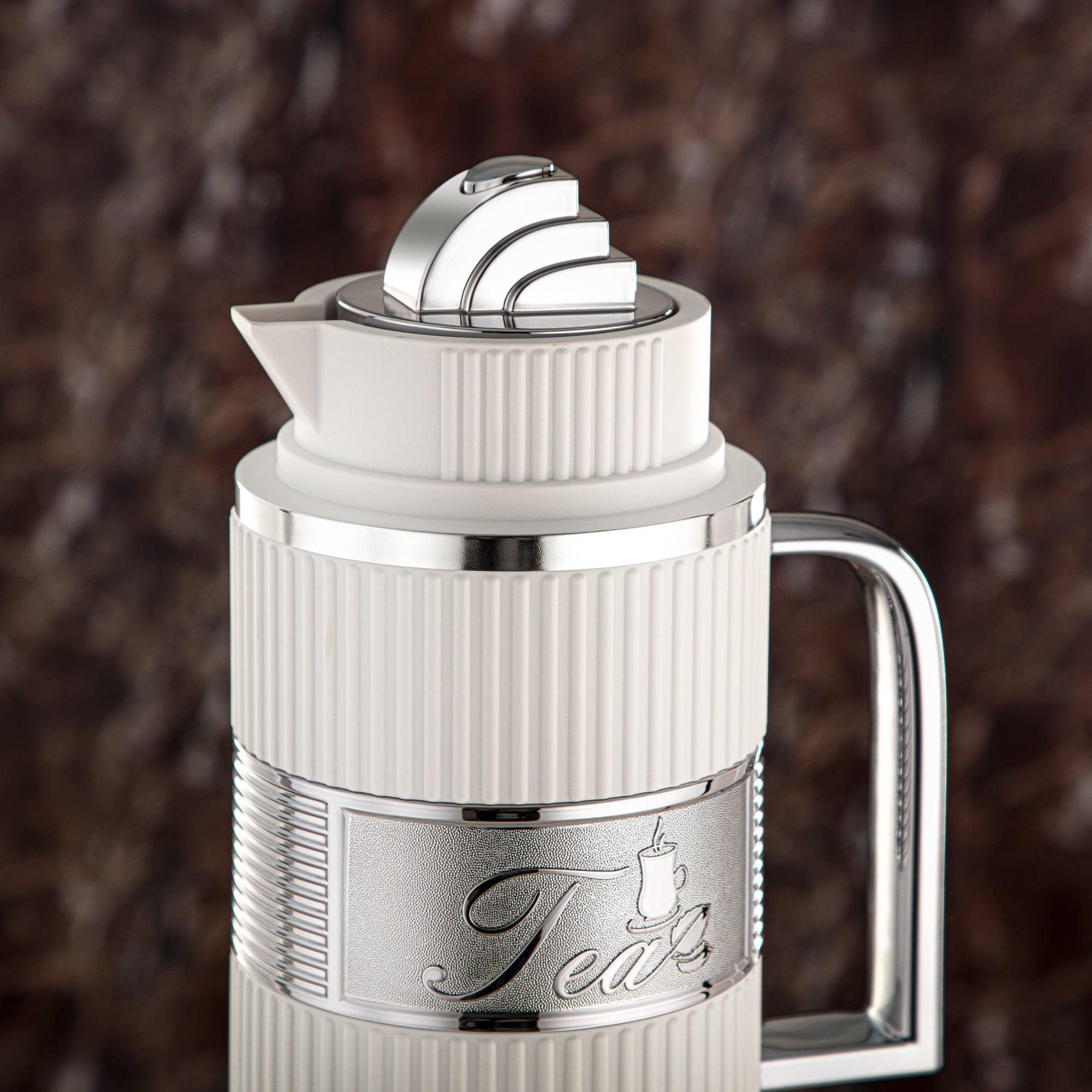 Almarjan Vacuum Flask Set, ABS, Push Button - 1L + 1L, White & Silver (OUD-MWS) - Tea & Coffee