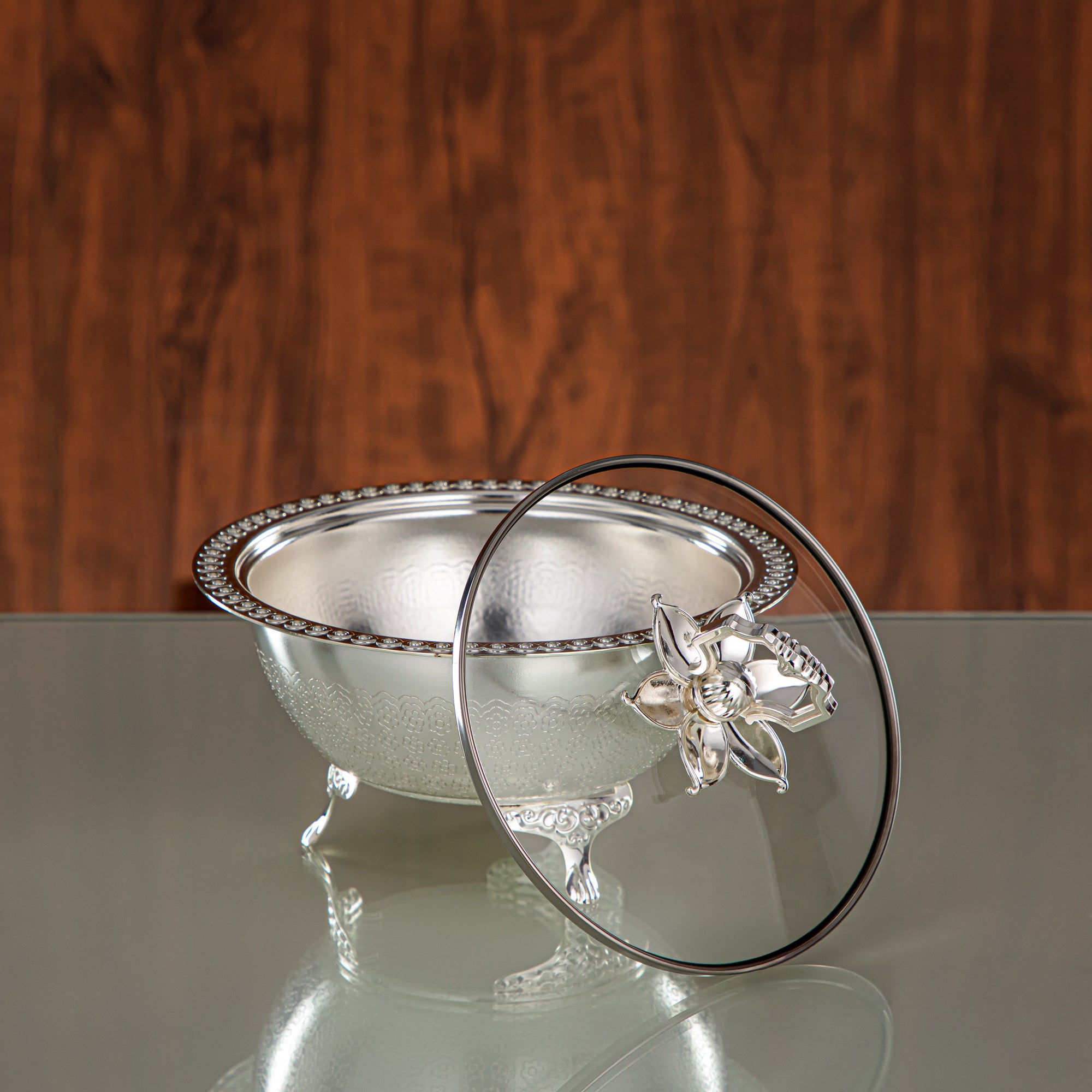 Almarjan Date Bowl 18CM (RBG4432S-S) - Silver Glass Cover | Ramadan & Eid