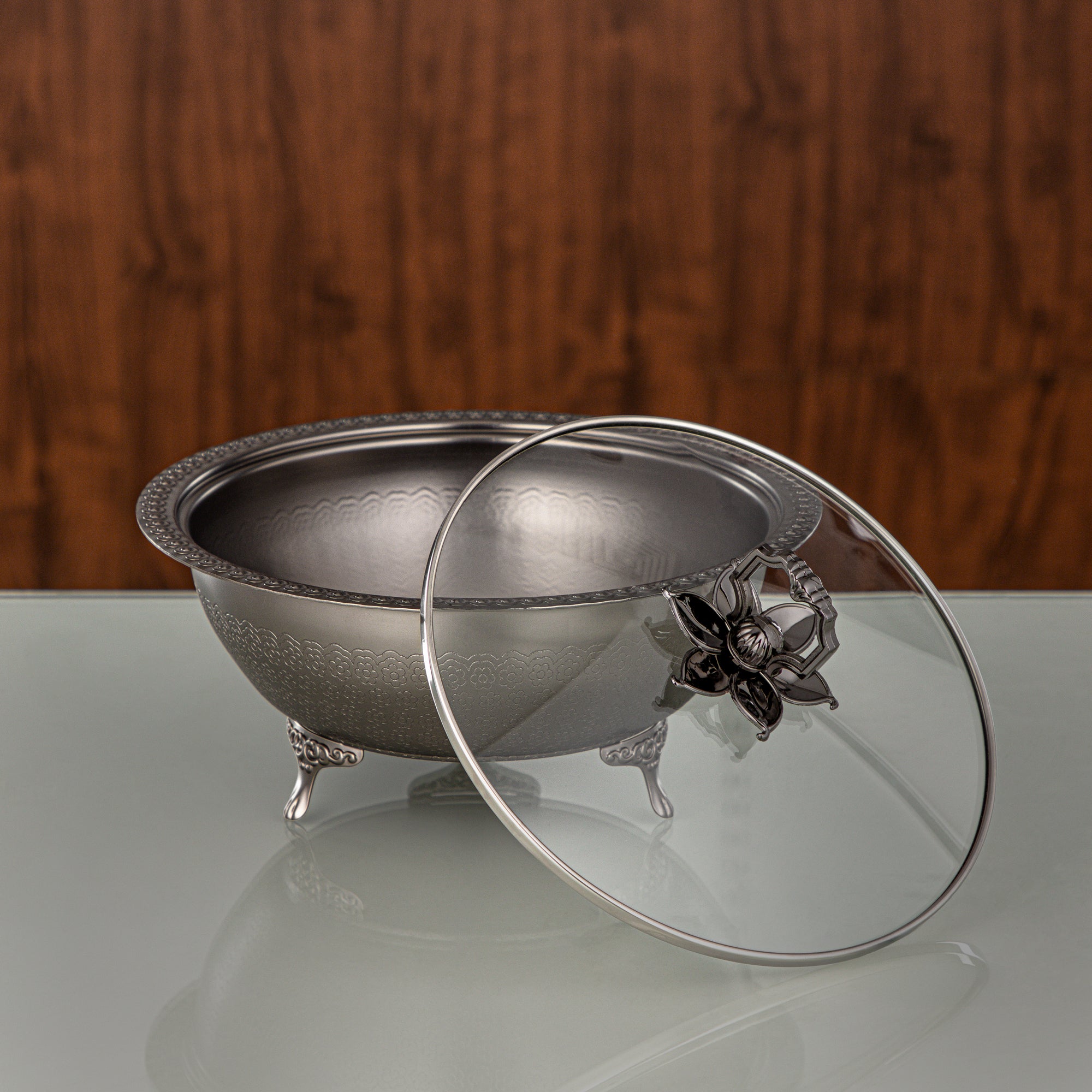 Almarjan Matt Black Date Bowl with Glass Cover – 23 CM
