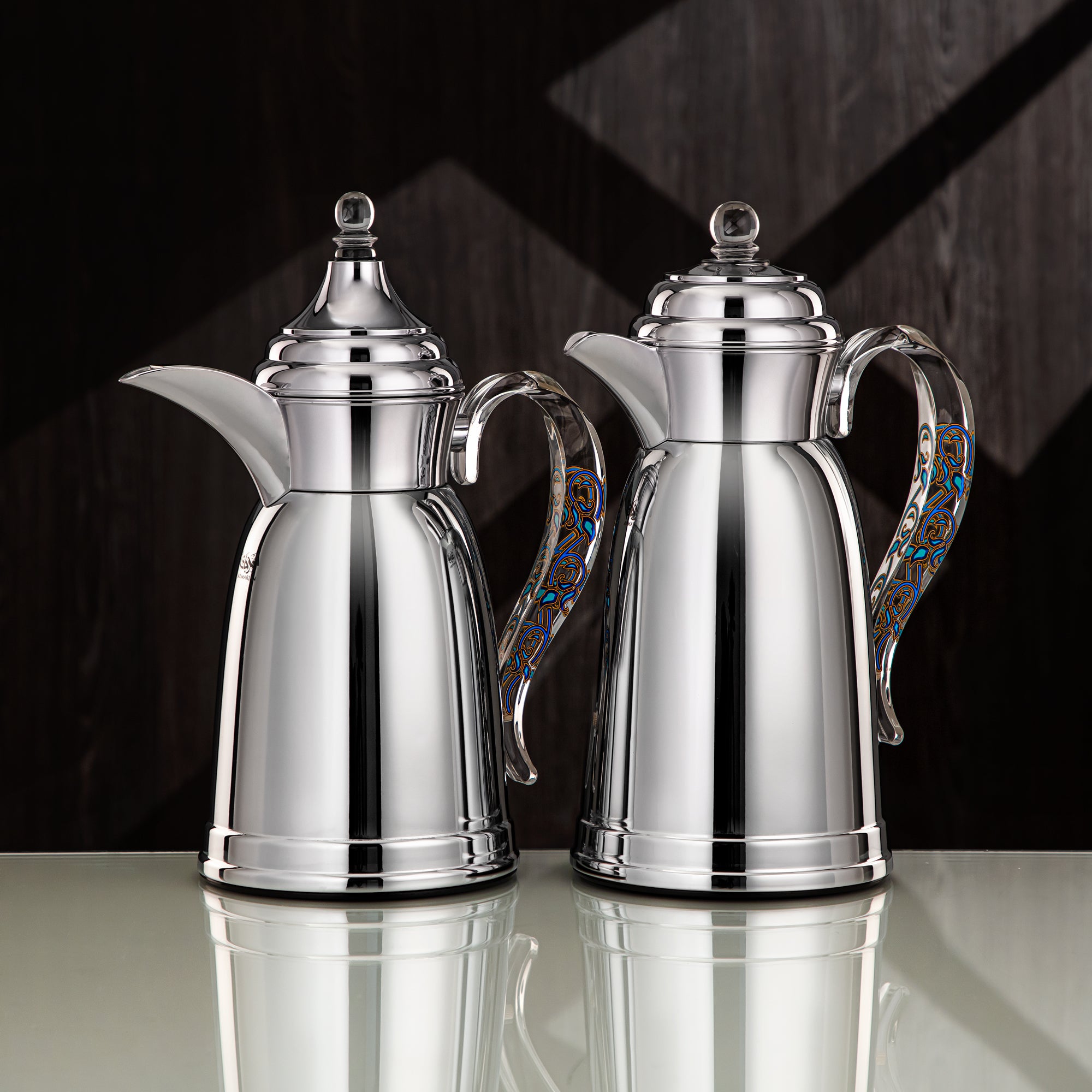 Almarjan Vacuum Flask Set - 0.7L & 1L, Silver Finish, Metal (SM-2A29-070/100 C/BLU) - Classic, Tea & Coffee