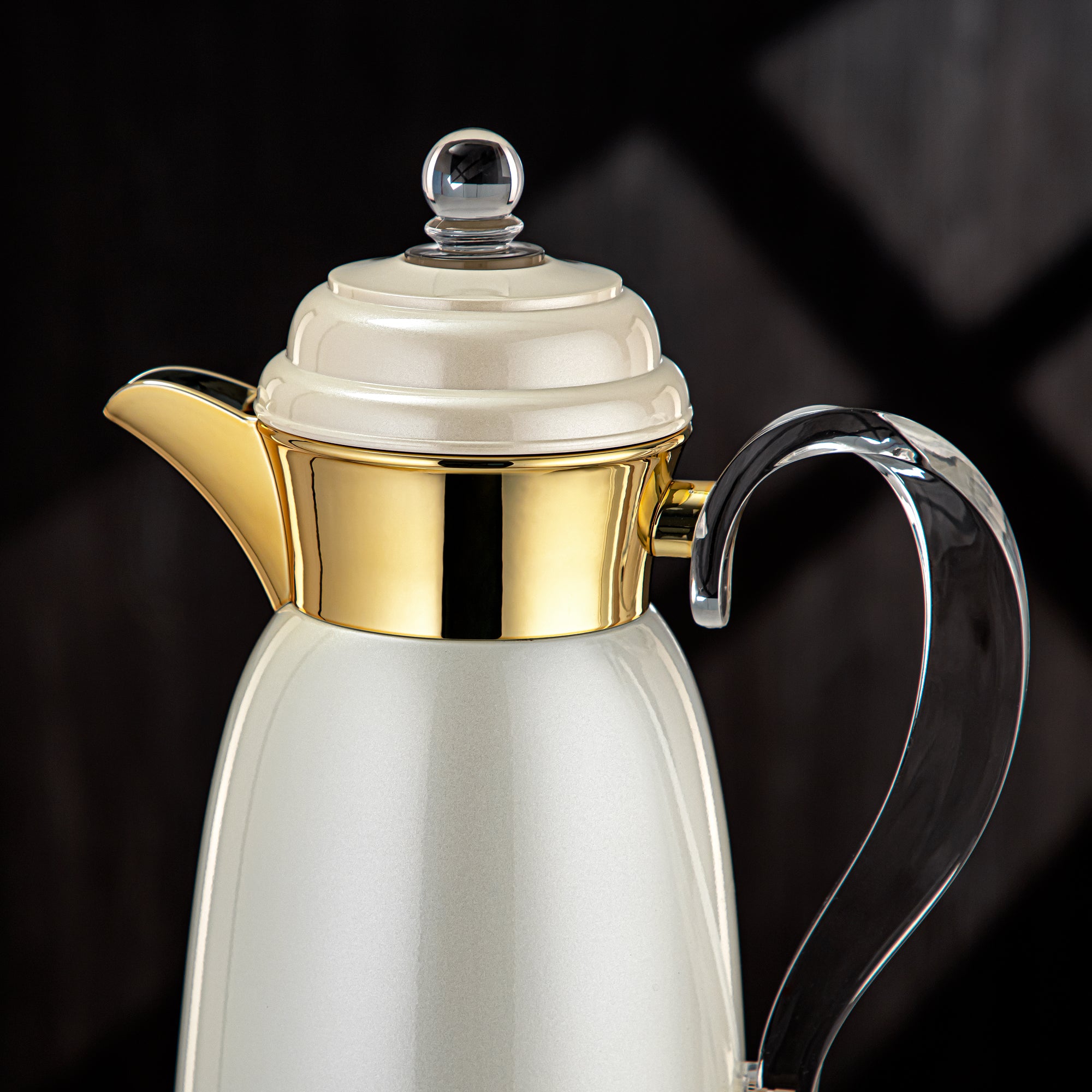 Almarjan Vacuum Flask Set - 0.7L & 1L, Pearl White & Gold Finish, Metal (SM-2A29-070/100 PW/G) - Classic, Tea & Coffee