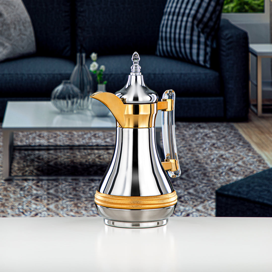 Almarjan 0.6 Liter Stainless Steel Vacuum Dallah Silver & Gold - SND-060CRG-CLR