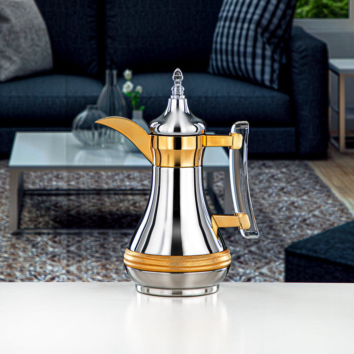 Almarjan 0.6 Liter Stainless Steel Vacuum Dallah Silver & Gold - SND-060CRG-CLR