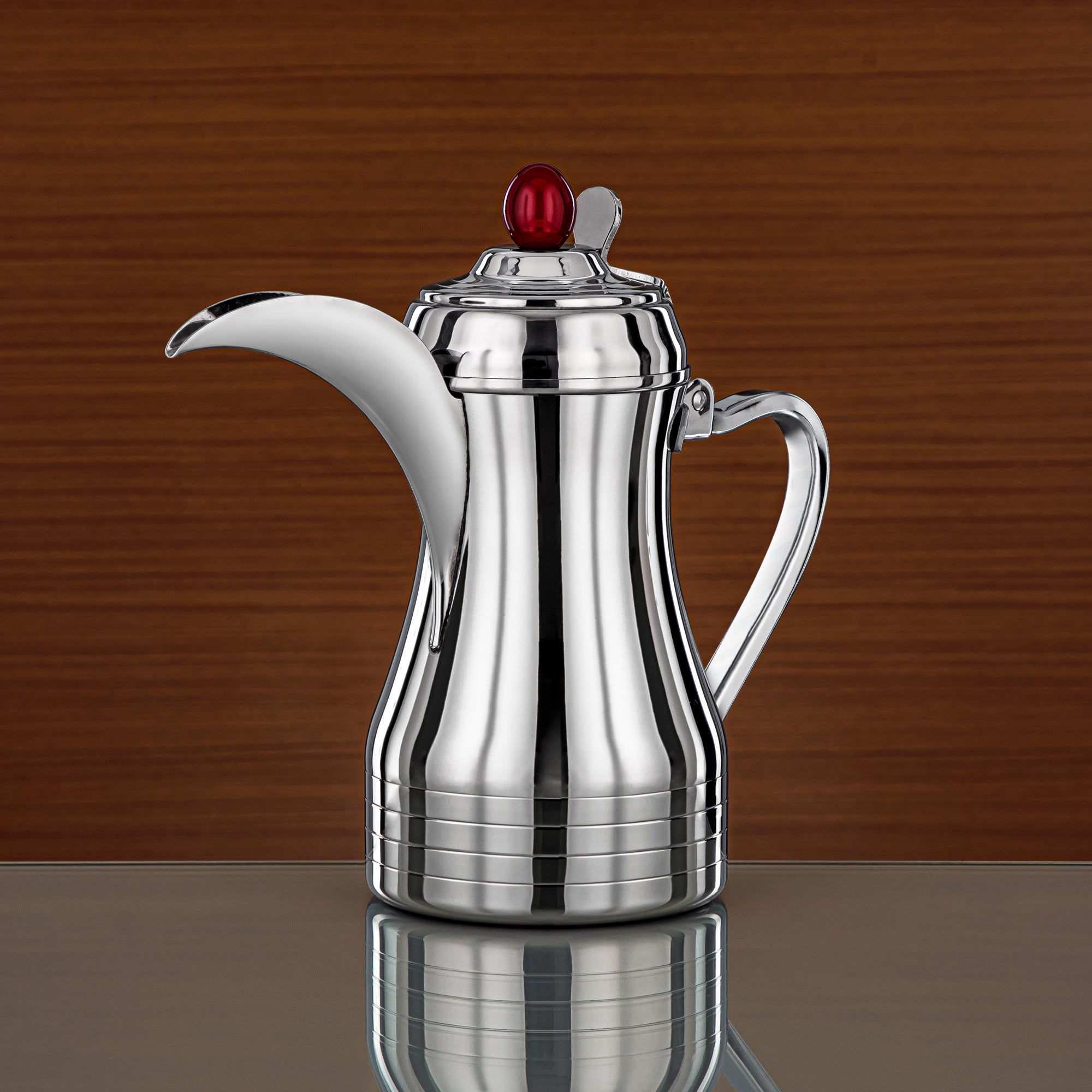 Almarjan 48 Ounce Elegance Collection Stainless Steel Coffee Pot Silver & Maroon - STS0013149