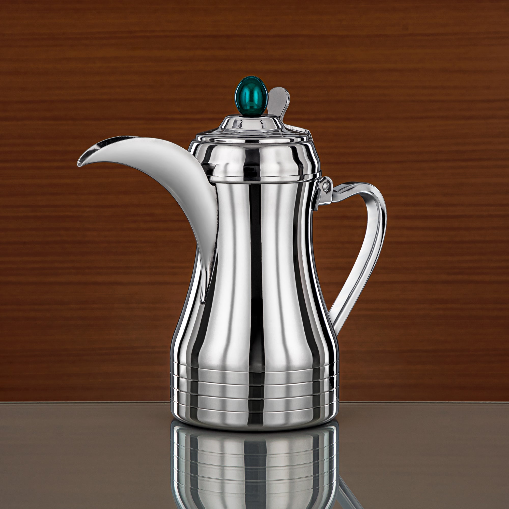 Almarjan 48 Ounce Elegance Collection Stainless Steel Coffee Pot Silver & Green - STS0013152