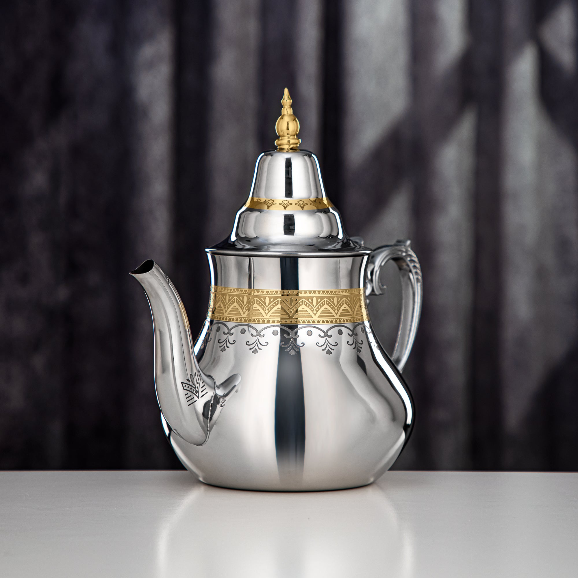 Almarjan Teapot Stainless Steel, Silver & Gold, 2L (STS0013169) Sahara Collection